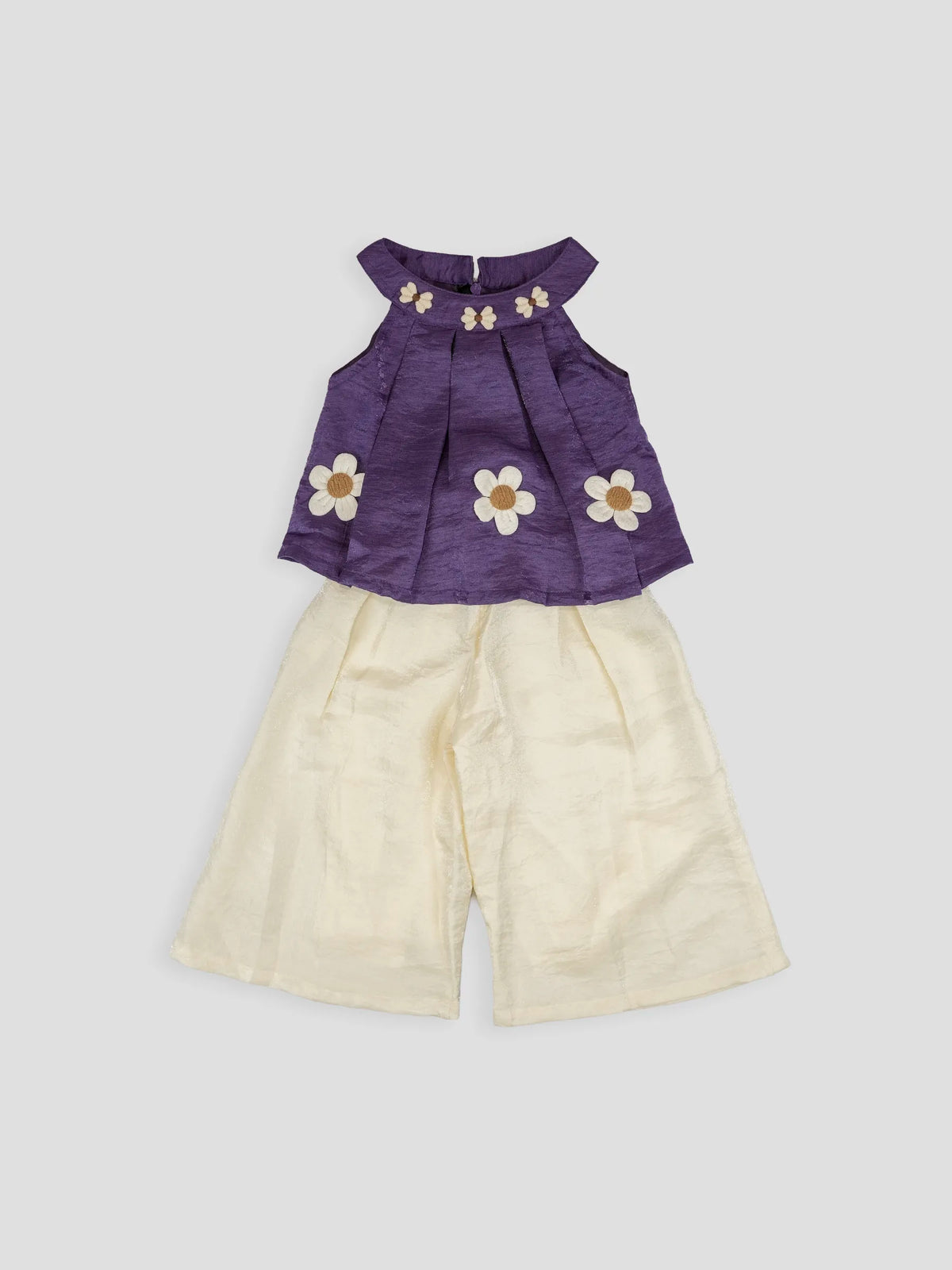 Hap & Hope  Floral Applique Sleeveless Top & Palazzo Coord Set For Girls