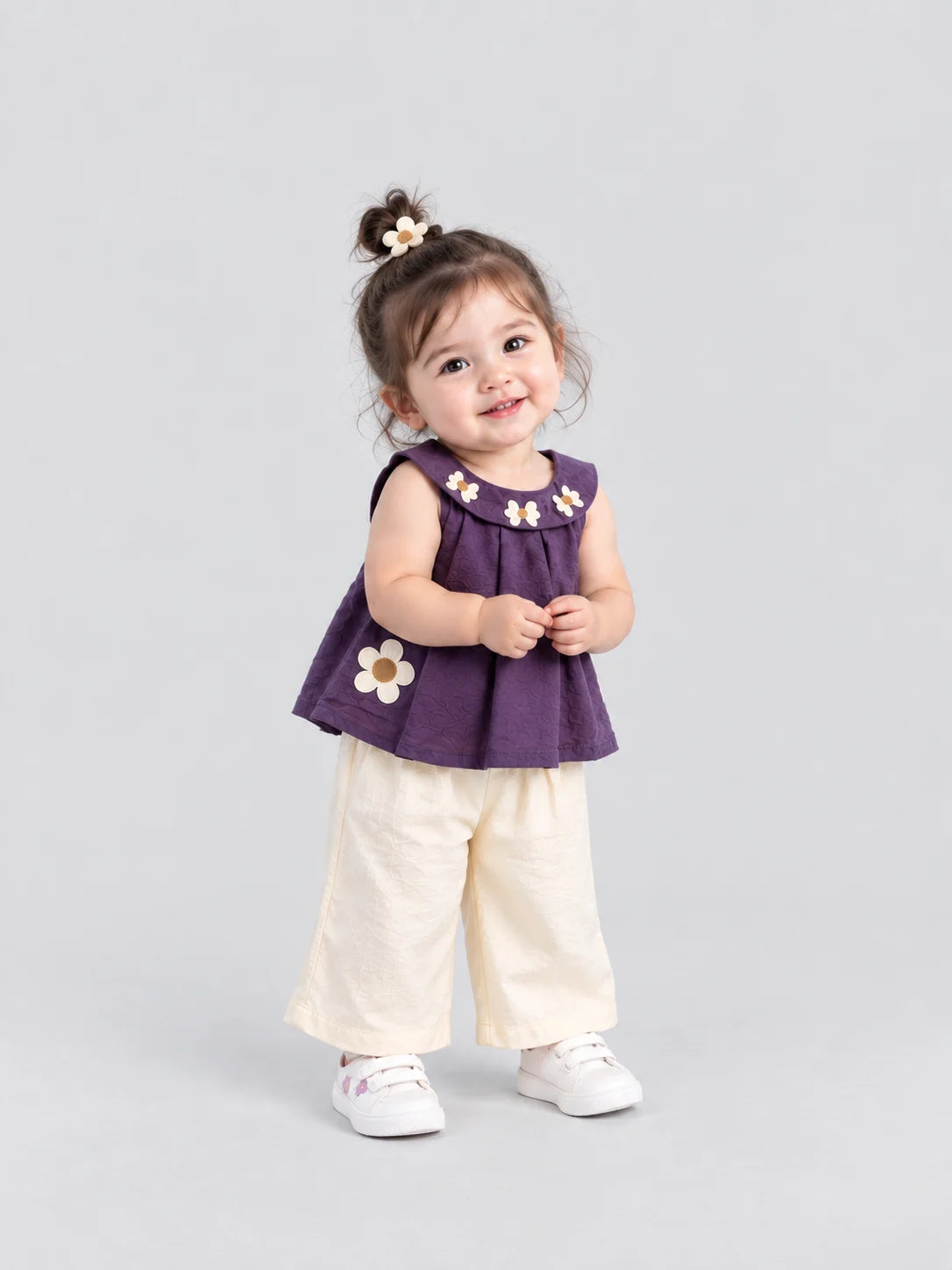 Hap & Hope  Floral Applique Sleeveless Top & Palazzo Coord Set For Girls