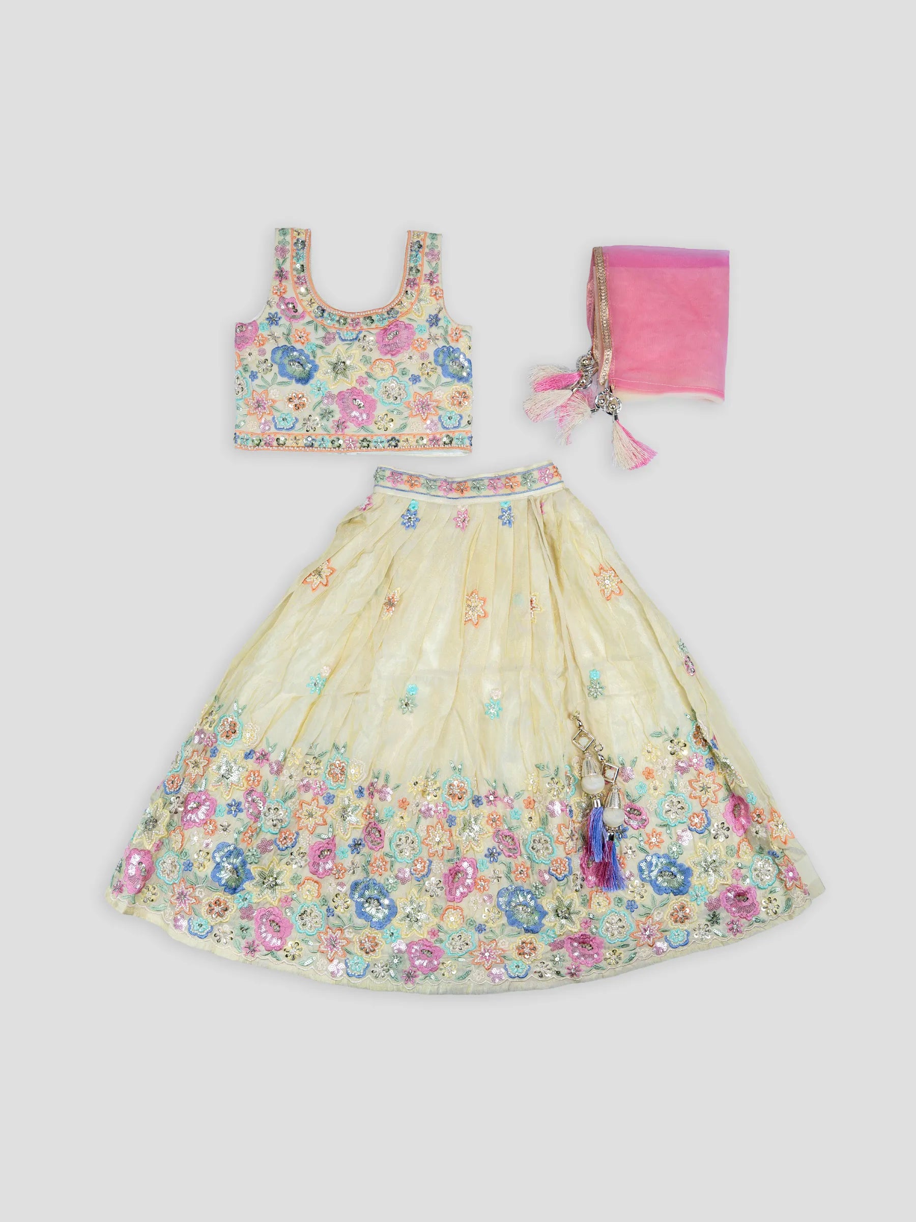 Hap & Hope Floral Embroidered  Choli Set with Dupatta For Girls