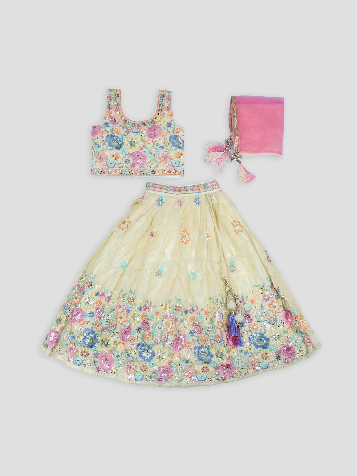 Hap & Hope Floral Embroidered  Choli Set with Dupatta For Girls