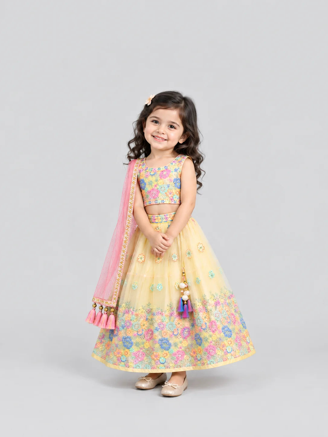 Hap & Hope Floral Embroidered  Choli Set with Dupatta For Girls