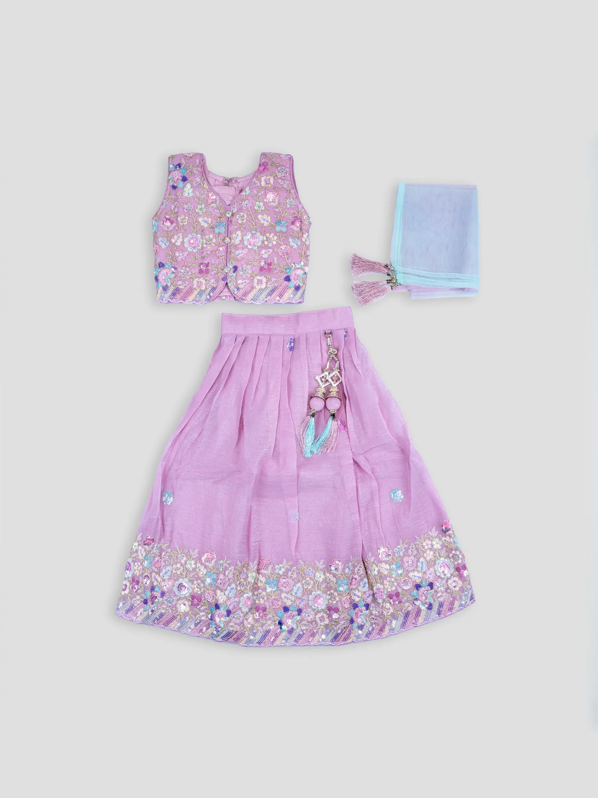 Hap & Hope  Floral Embroidered Lehenga Choli Set with Dupatta For Girls
