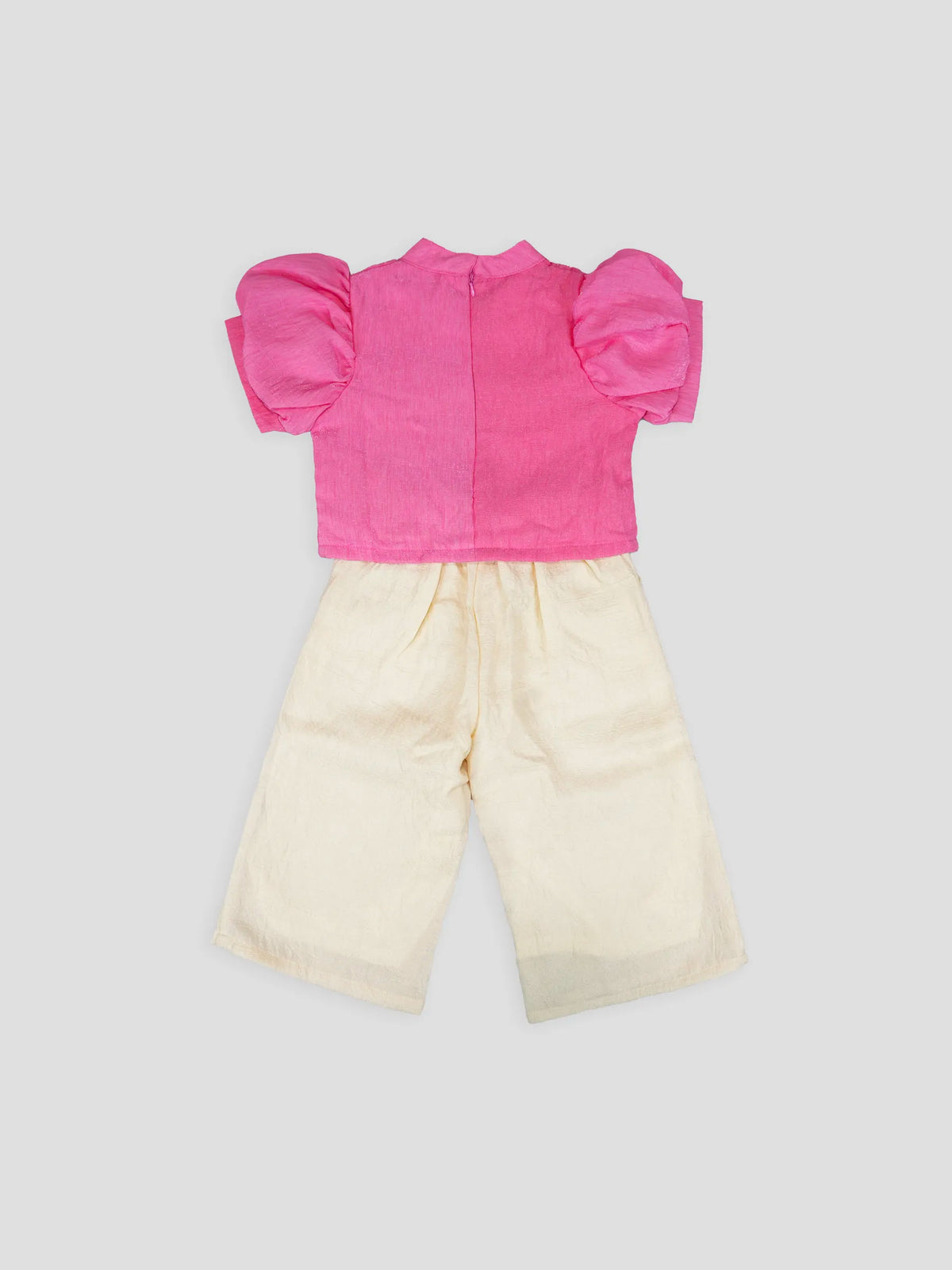 Hap & Hope  Floral Embroidered Puff Sleeve Top & Palazzo Cord Set For Girls