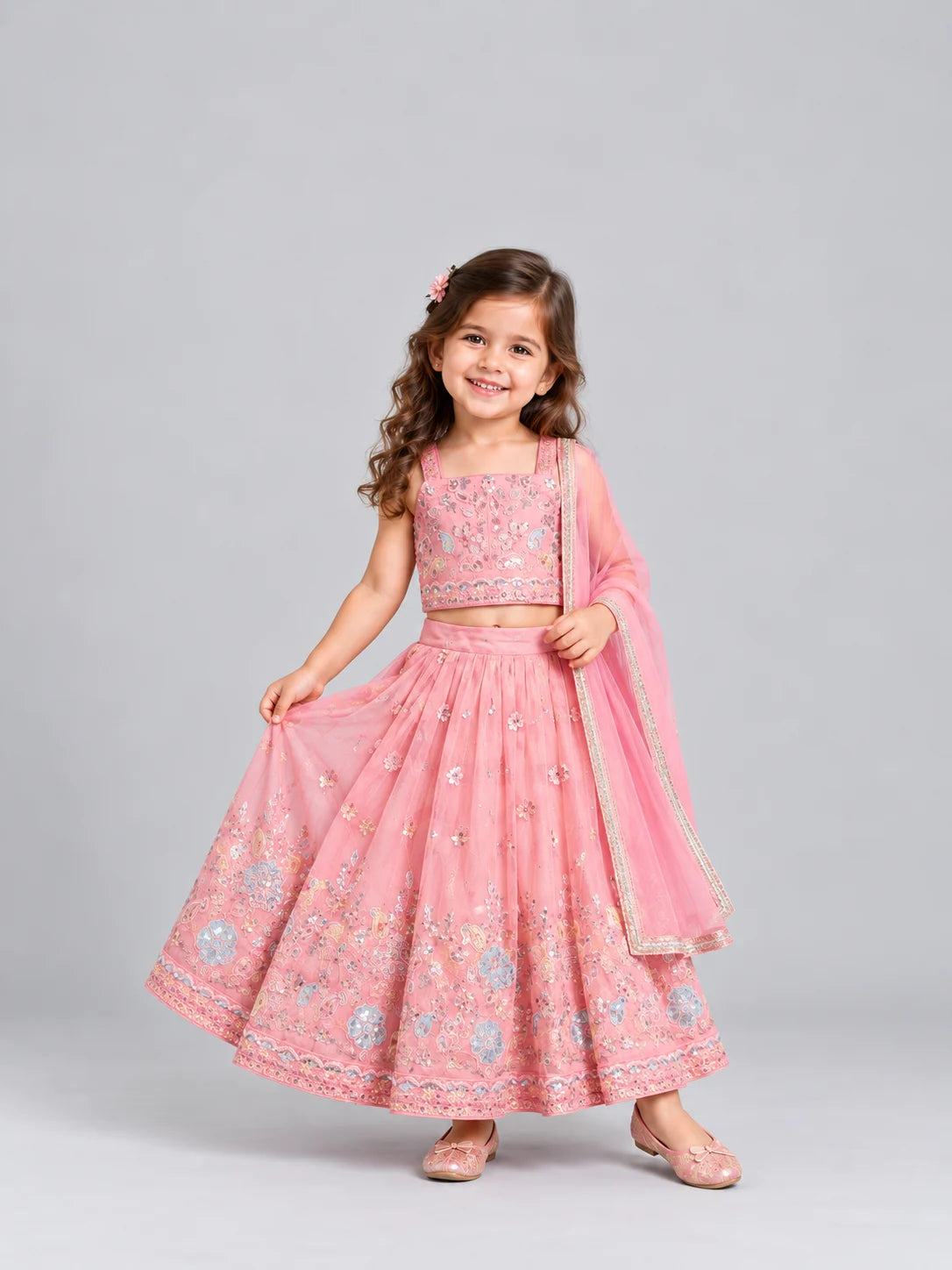 Hap & Hope  Floral Ethnic Party Wear  Choli with Dupatta For Girls