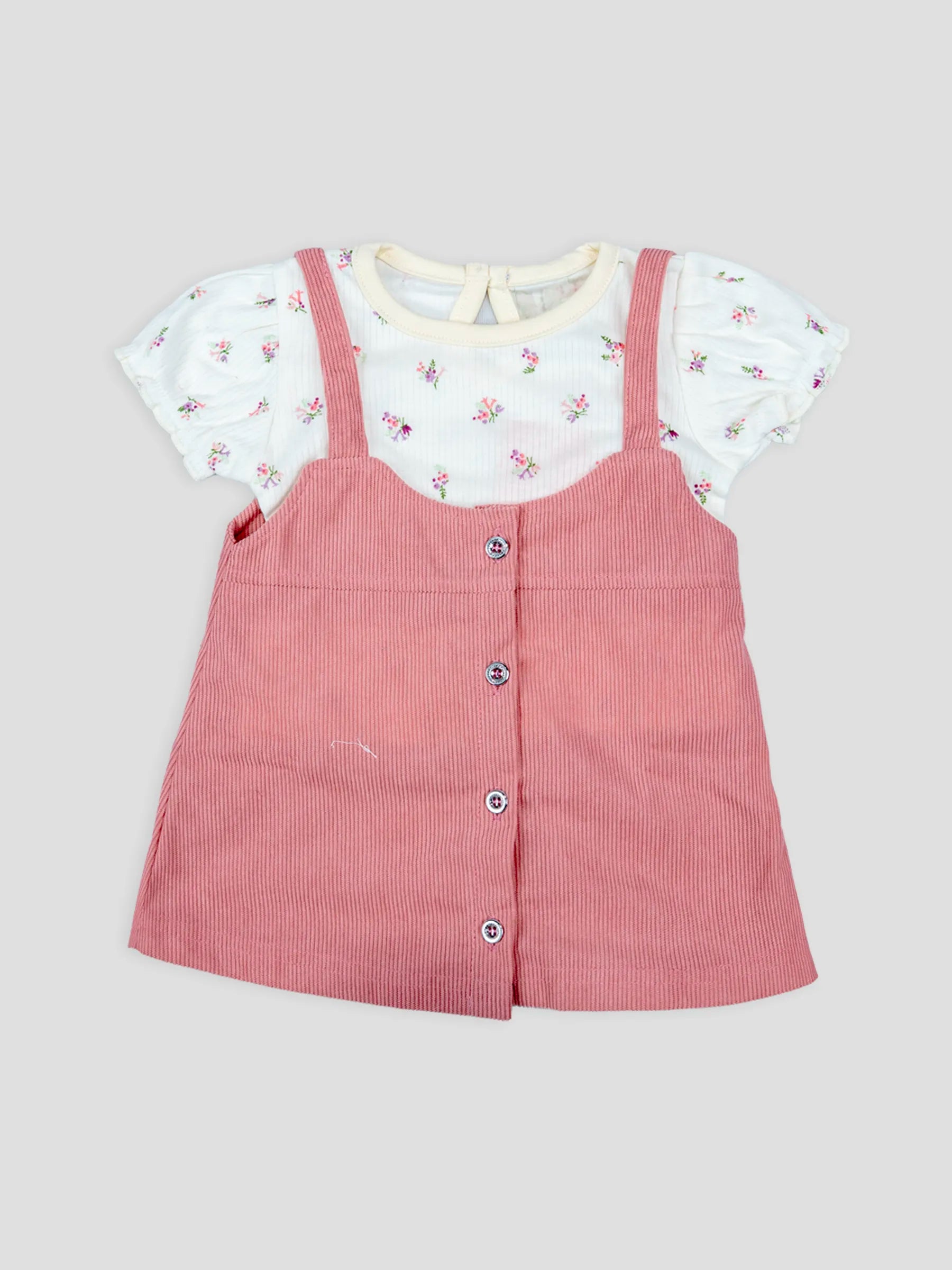 Hap & Hope  Floral Printed Corduroy Frock For Baby Girls