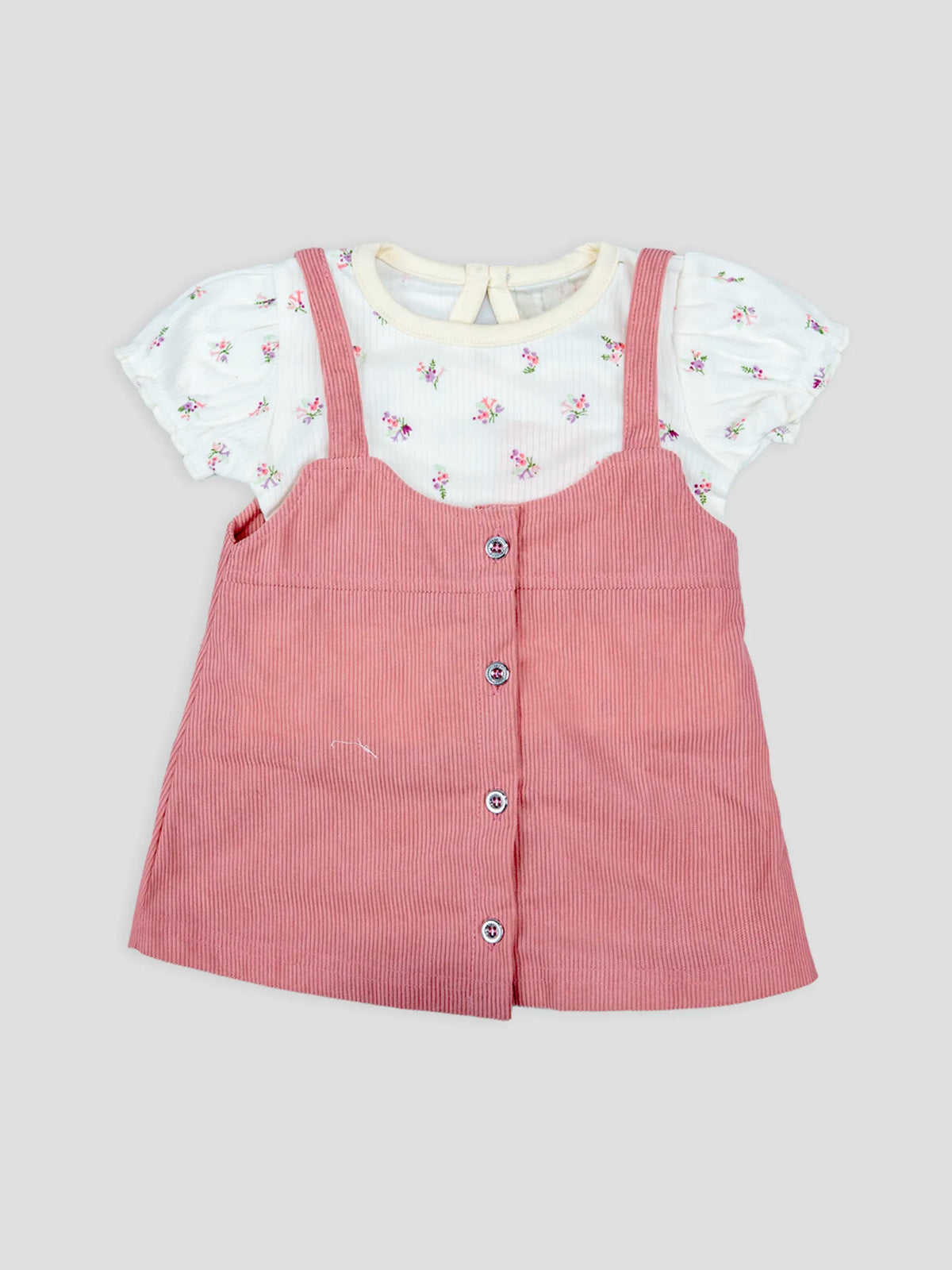 Hap & Hope  Floral Printed Corduroy Frock For Baby Girls
