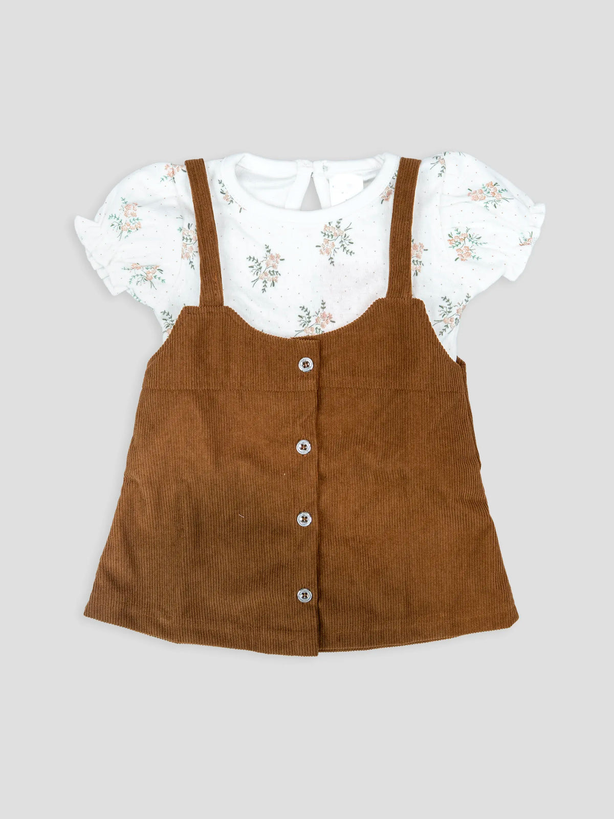 Hap & Hope  Floral Printed Corduroy Frock For Baby Girls