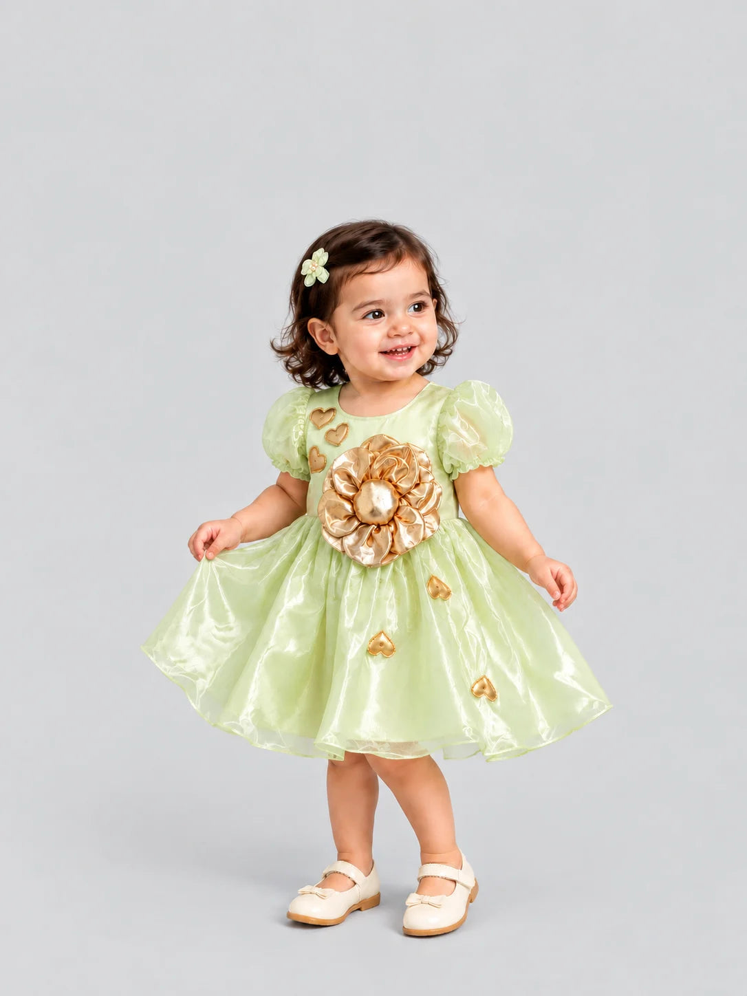 Hap & Hope  Floral  Puff Sleeve Party Wear Frock For Girls