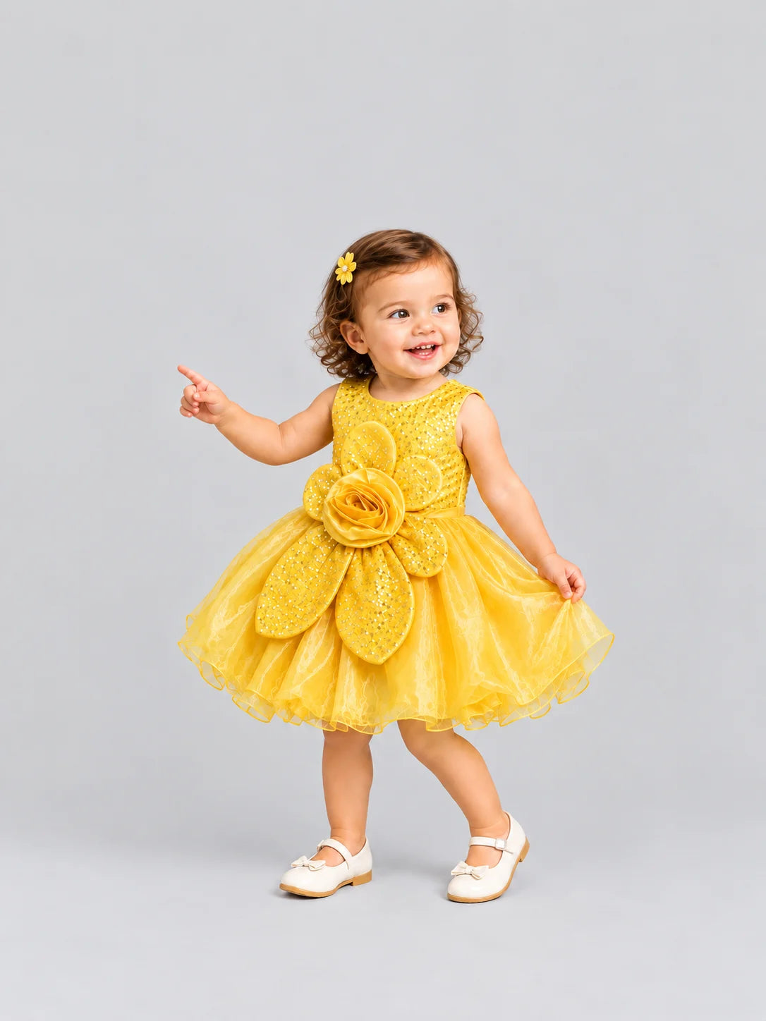 Hap & Hope  Floral Sequin Party Wear Frock For Girls