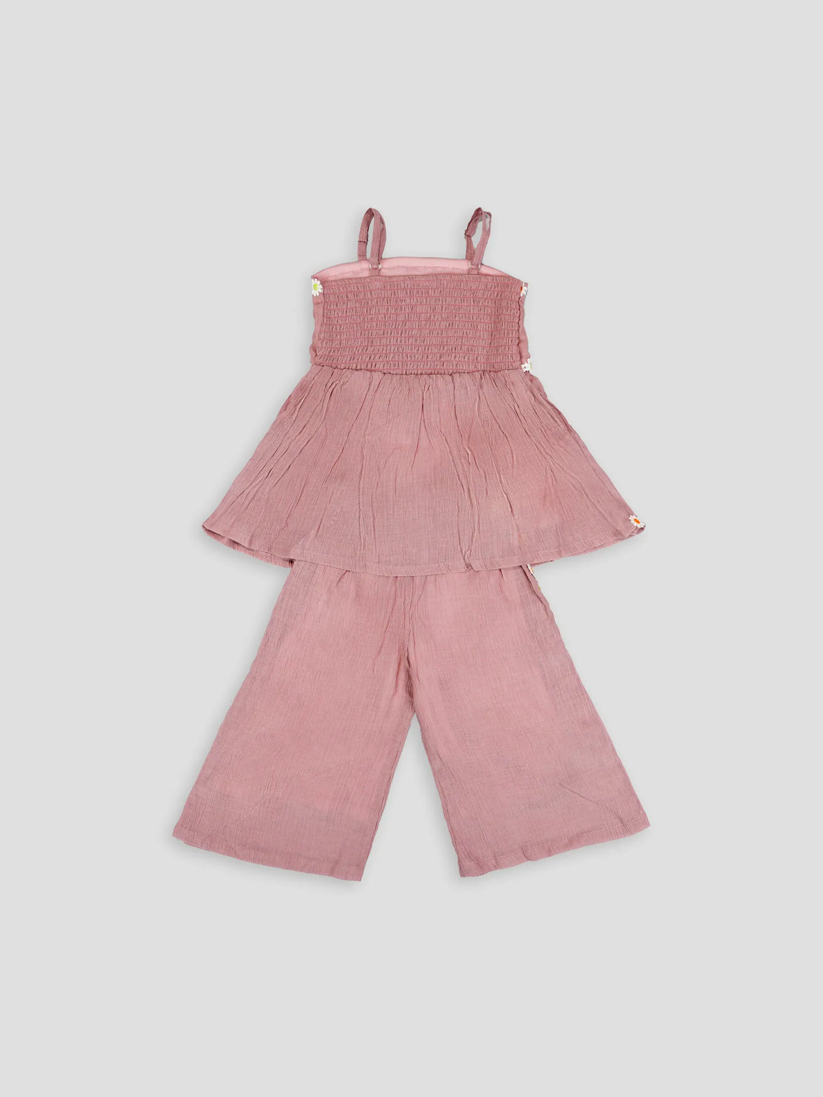 Hap & Hope  Floral Trim Sleeveless Top & Palazzo  Cord Set For Girls