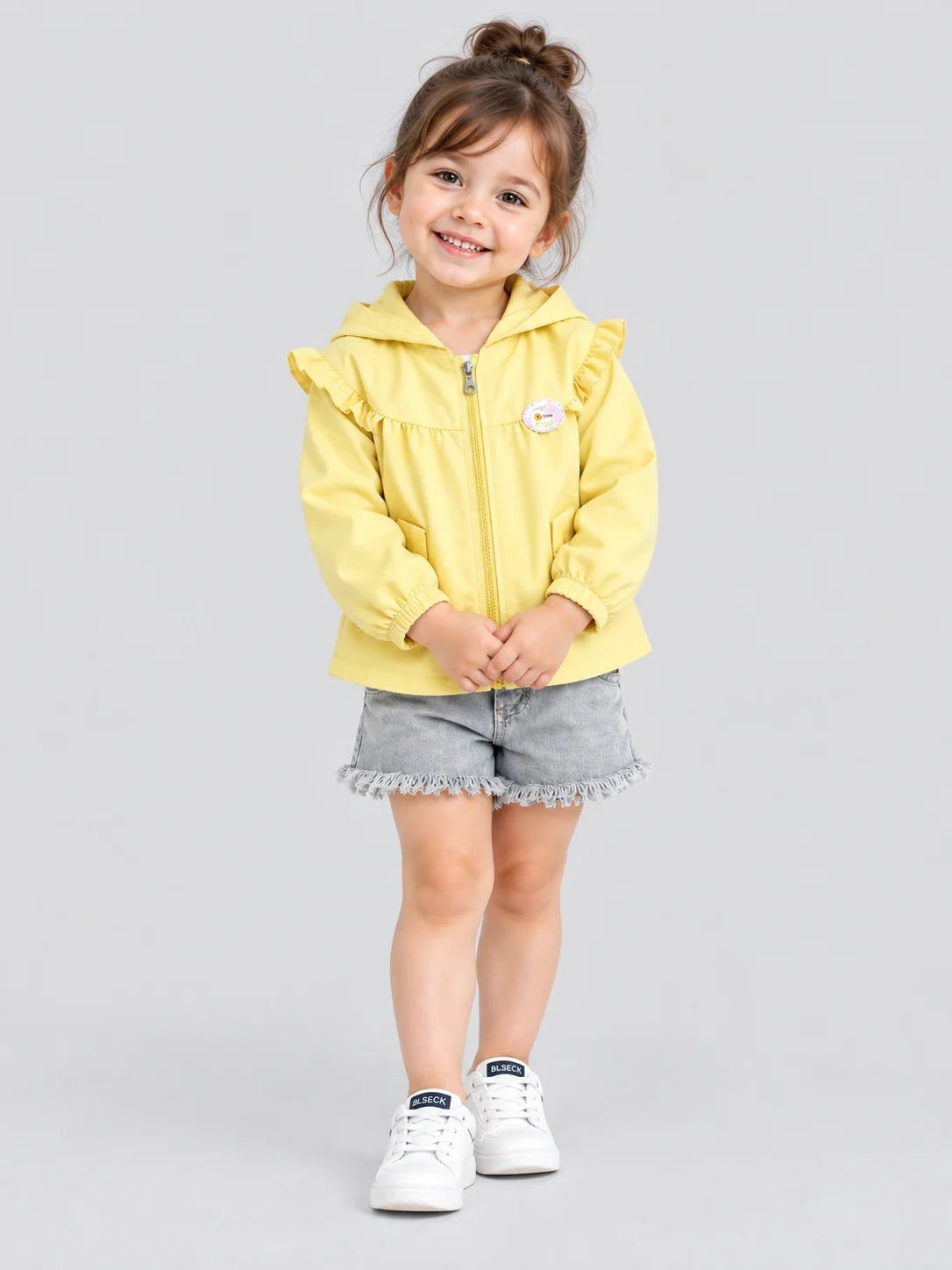 Hap & Hope  Frill Hooded Full Sleeve Jacket For Girls
