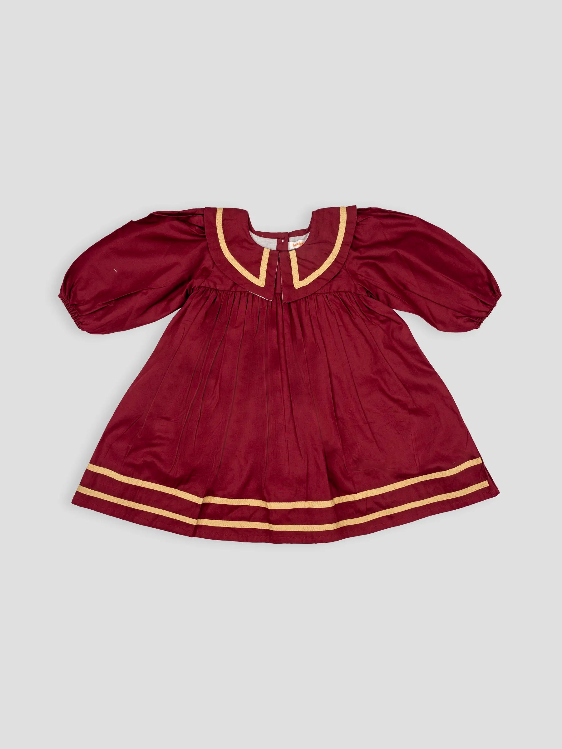 Hap & Hope Full Sleeve Cotton Frock with Peter Pan Collar For Girls