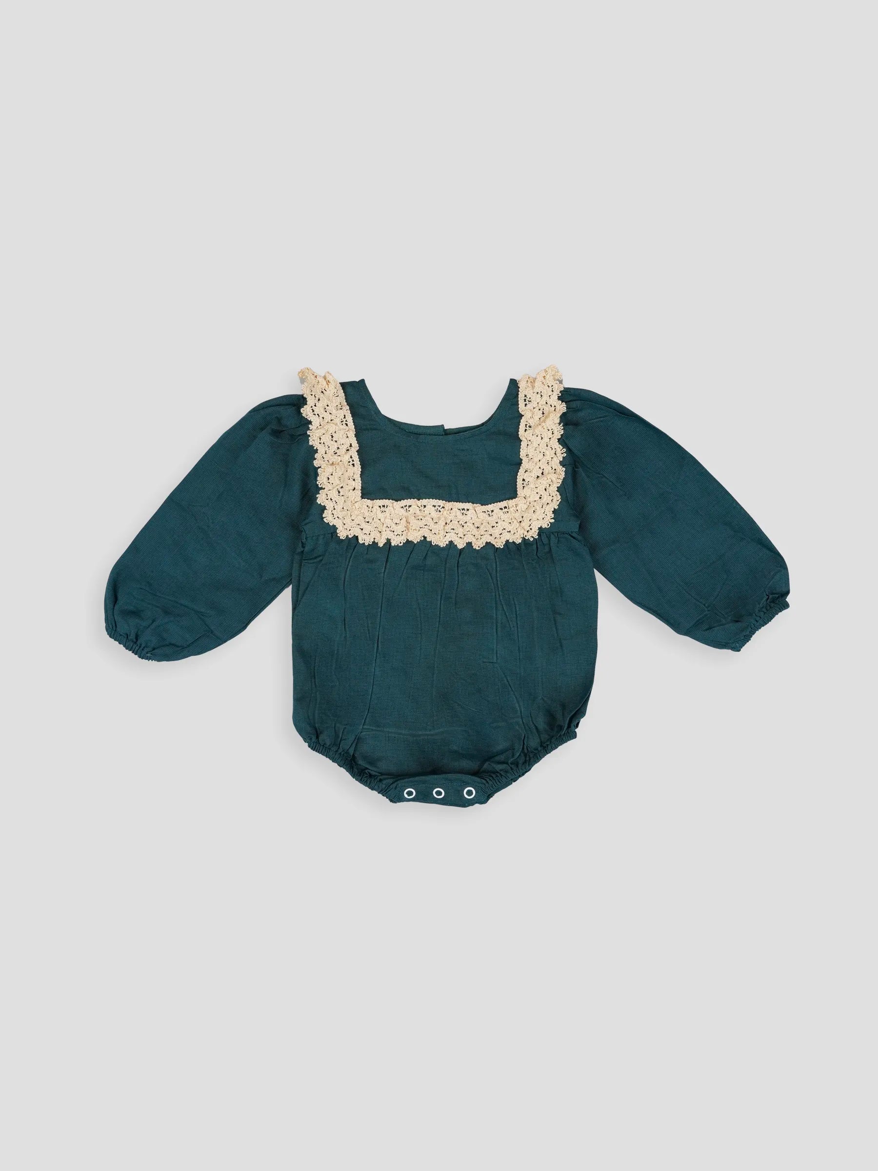 Hap & Hope  Full Sleeve Lace Detail Romper For Baby Girls