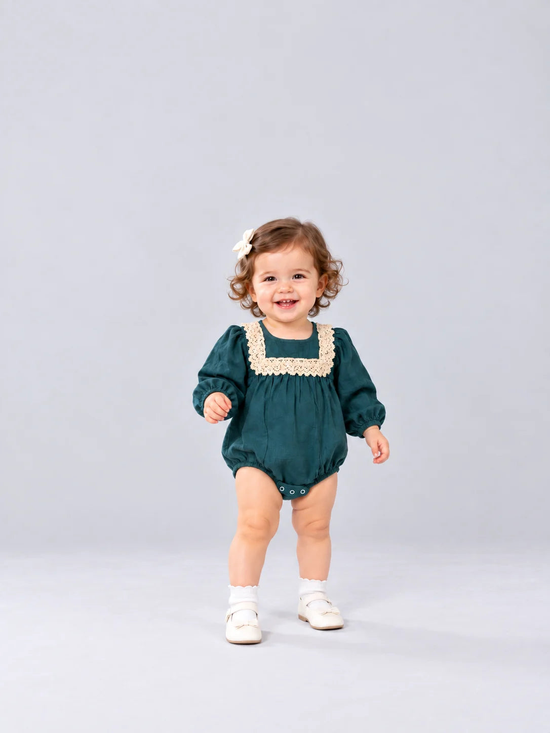 Hap & Hope  Full Sleeve Lace Detail Romper For Baby Girls