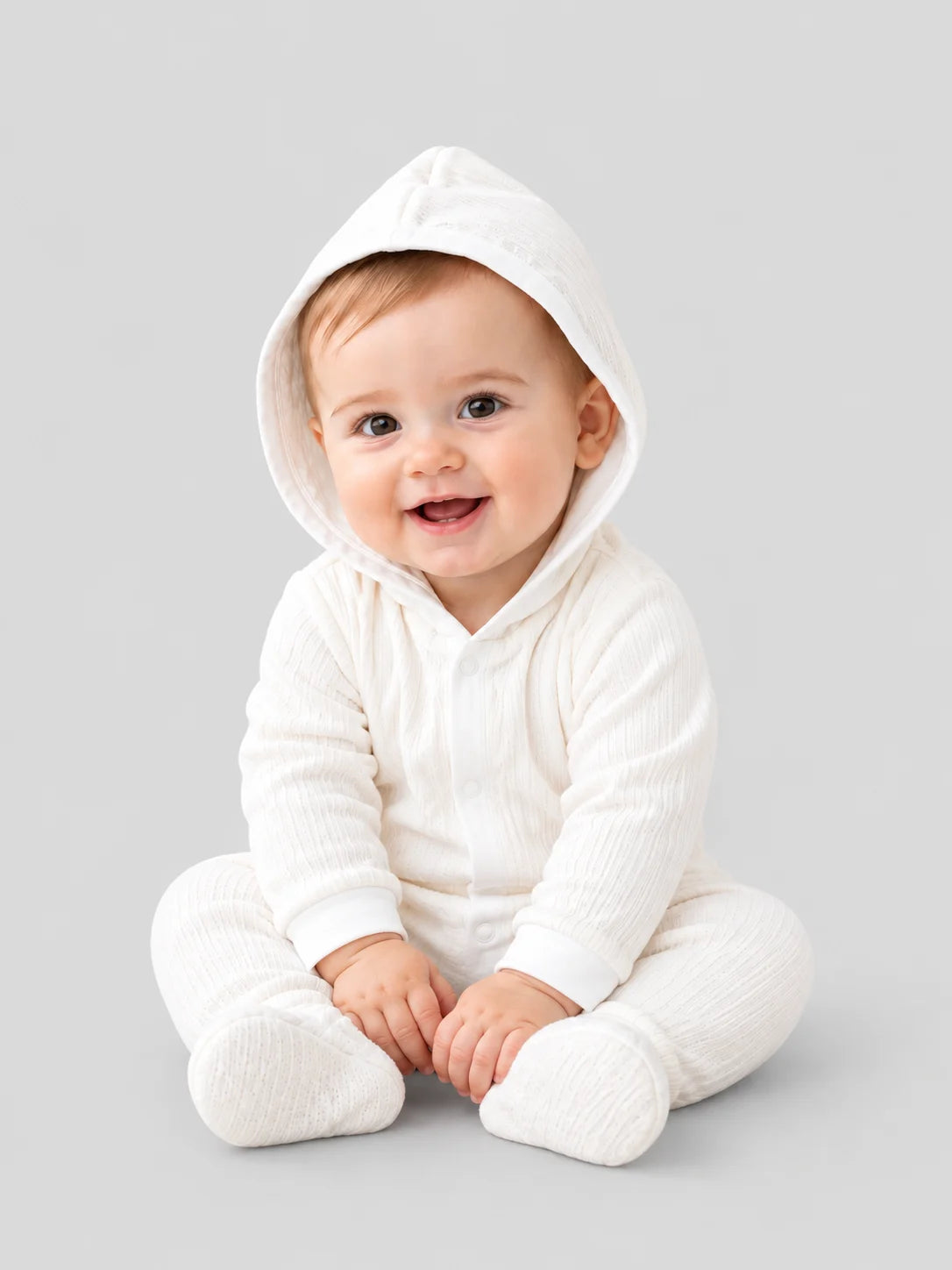 Hap & Hope  Hooded Full Sleeve Cotton Sleep Suit  For Baby Boys