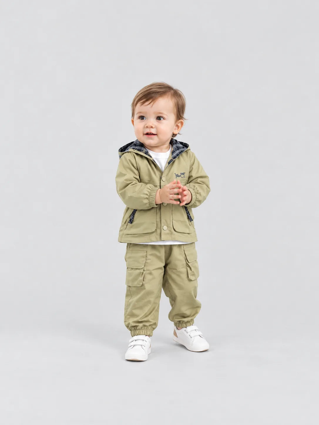 Hap & Hope  Hooded Jacket & Cargo Pants Cord Set For Boys
