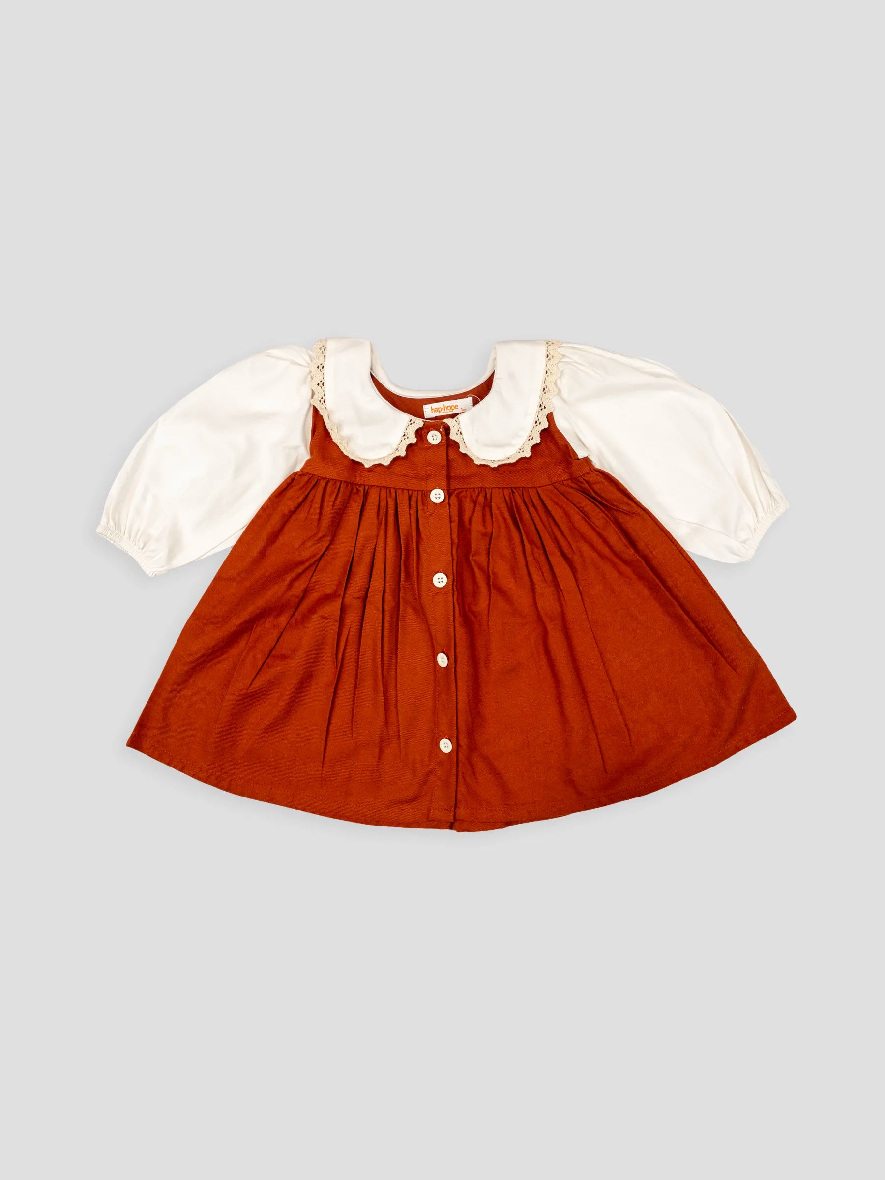 Hap & Hope Peter Pan Collar Full Sleeve Cotton Frock For Girls