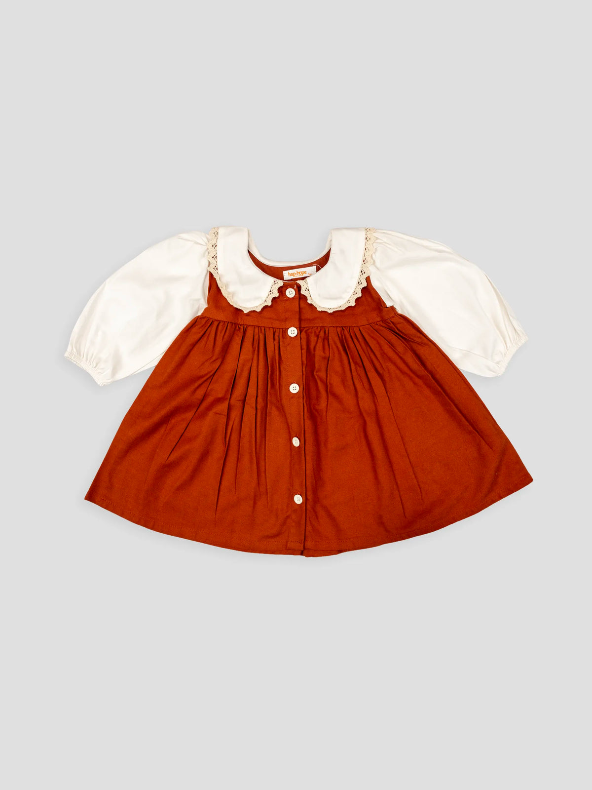Hap & Hope Peter Pan Collar Full Sleeve Cotton Frock For Girls