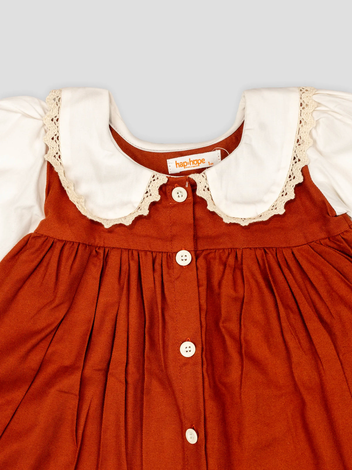 Hap & Hope Peter Pan Collar Full Sleeve Cotton Frock For Girls