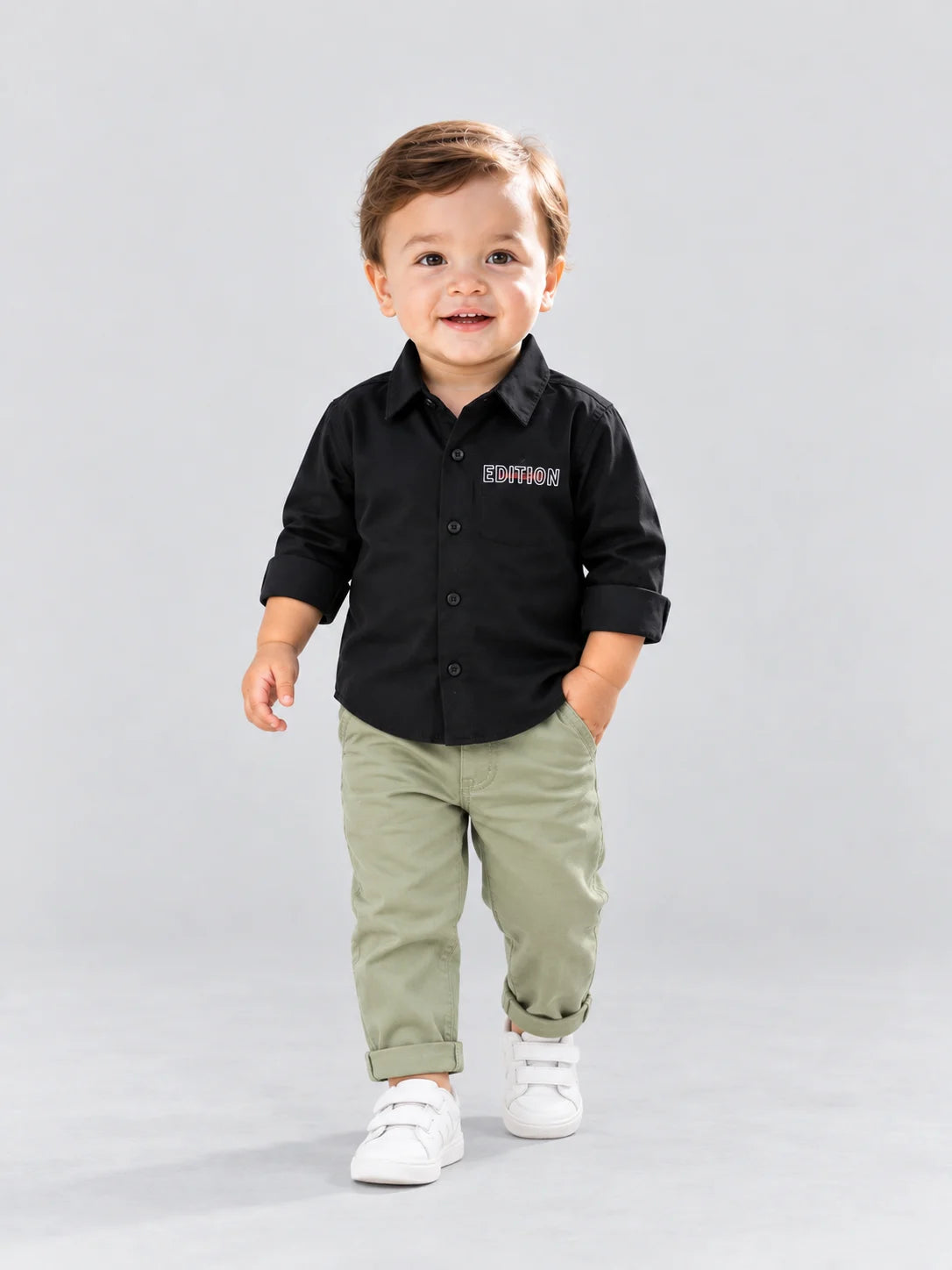 Hap & Hope Plain Collar Neck Full Sleeve Shirt for Boys
