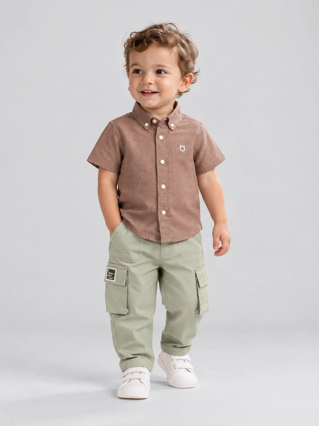 Hap & Hope Plain Collar Neck Half Sleeve Linen Shirt for Boys