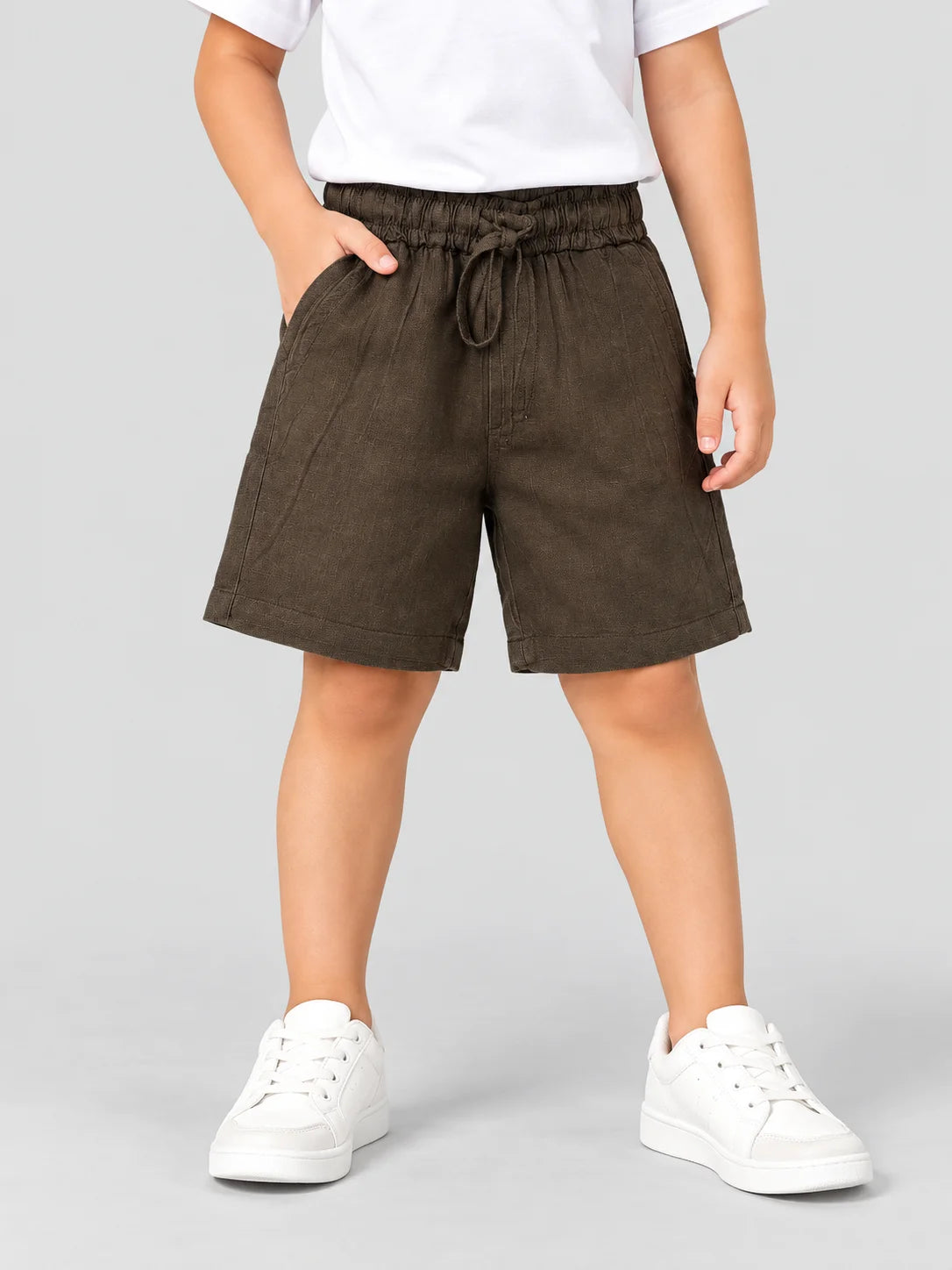 Hap & Hope Plain Linen Relaxed Fit Shorts for Boys