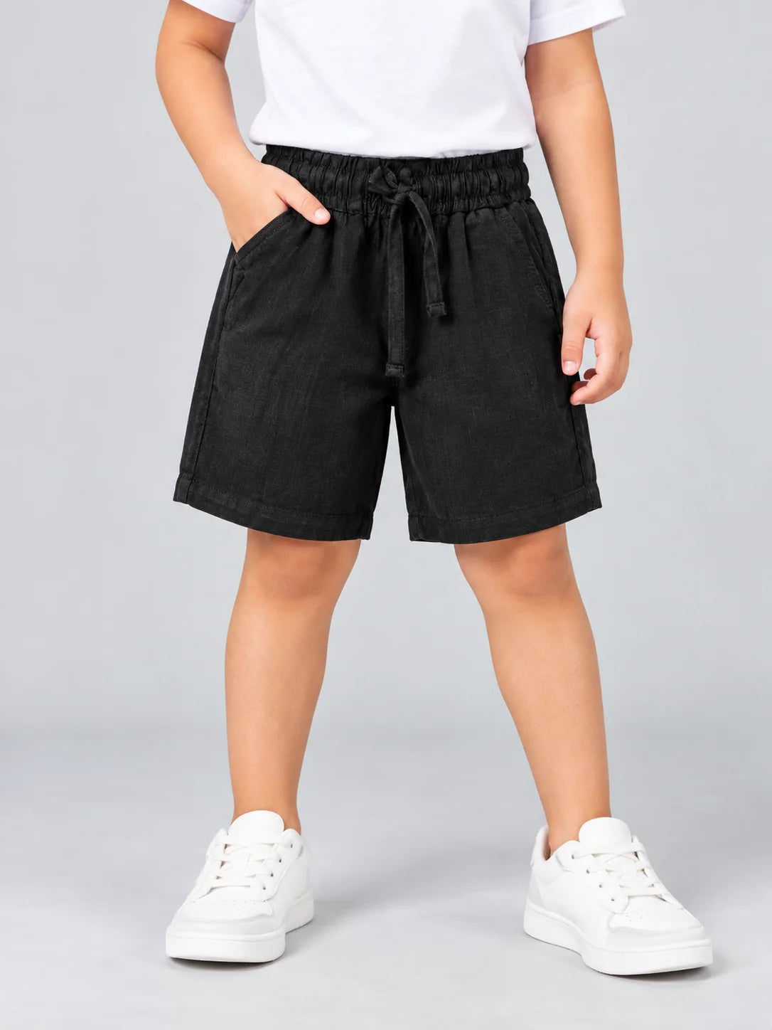 Hap & Hope Plain Linen Relaxed Fit Shorts for  Boys