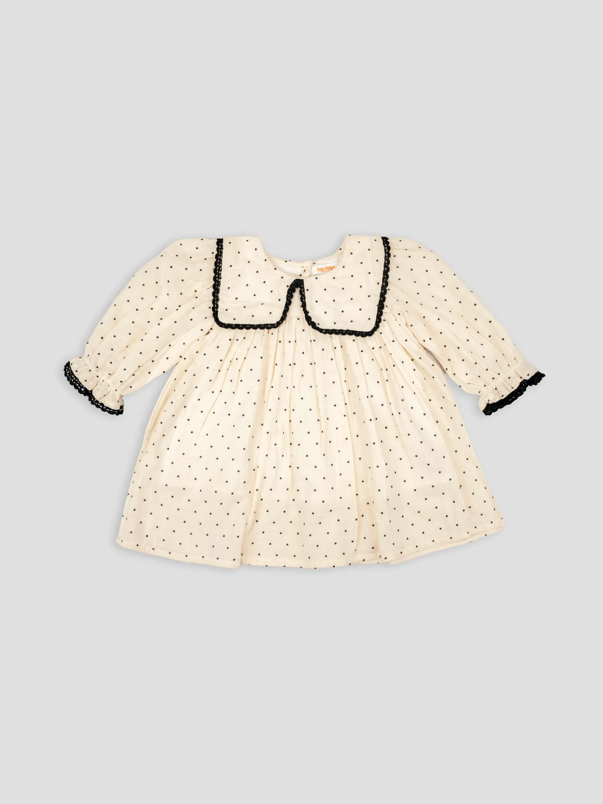 Hap & Hope  Polka Dot Full Sleeve Cotton Collar Frock For Girls