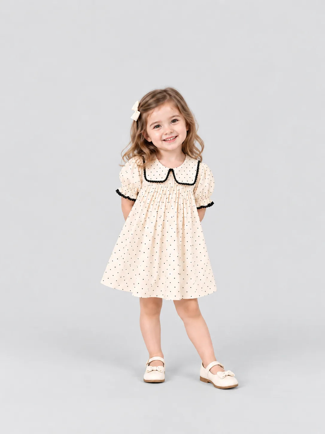 Hap & Hope  Polka Dot Full Sleeve Cotton Collar Frock For Girls