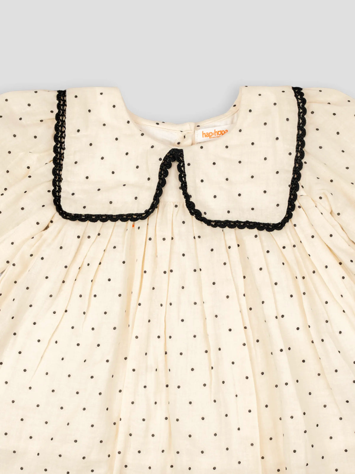 Hap & Hope  Polka Dot Full Sleeve Cotton Collar Frock For Girls