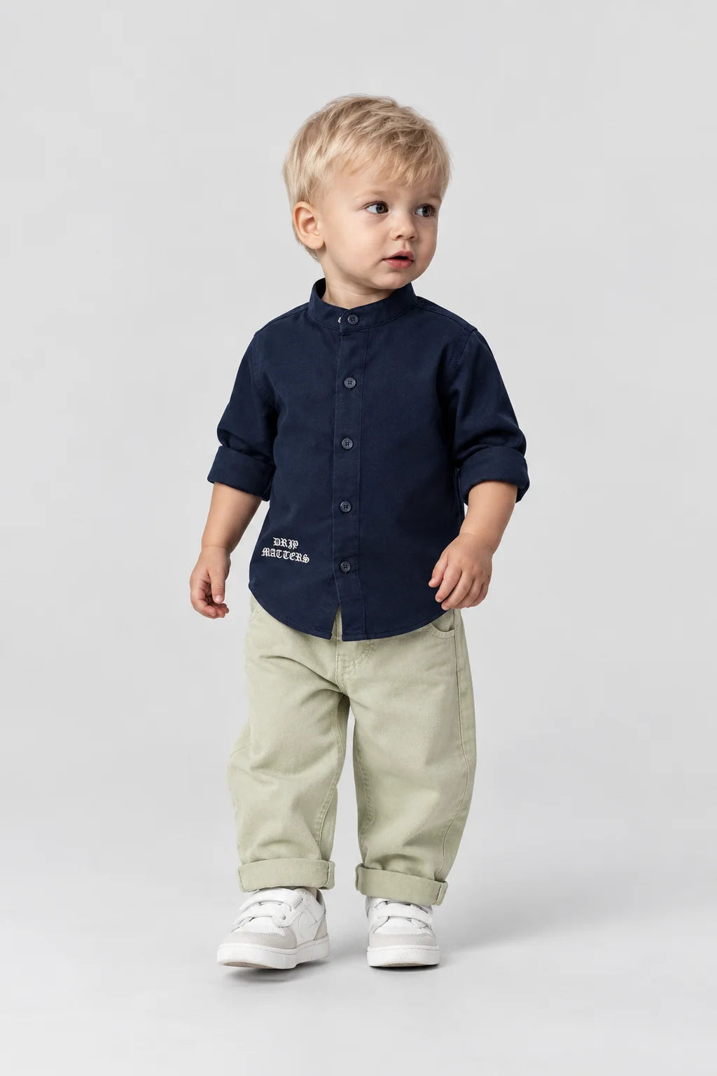 Hap & Hope Printed Chinese Neck Full Sleeve Twill Shirt for Boys