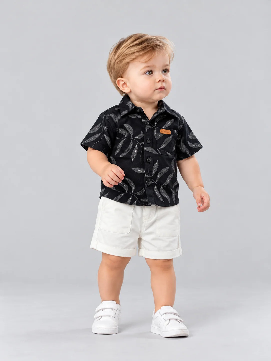 Hap & Hope  Printed Corduroy Shirt & Shorts For Baby Boys