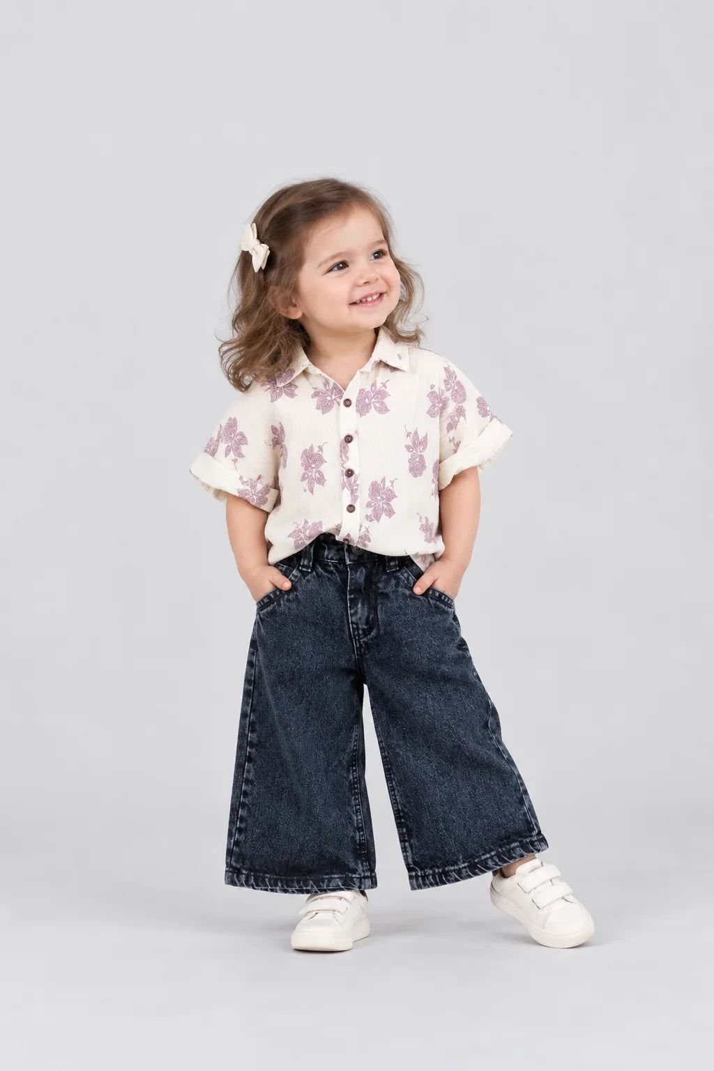 Hap & Hope  Printed Cotton Half Sleeve Collared Top For Girls