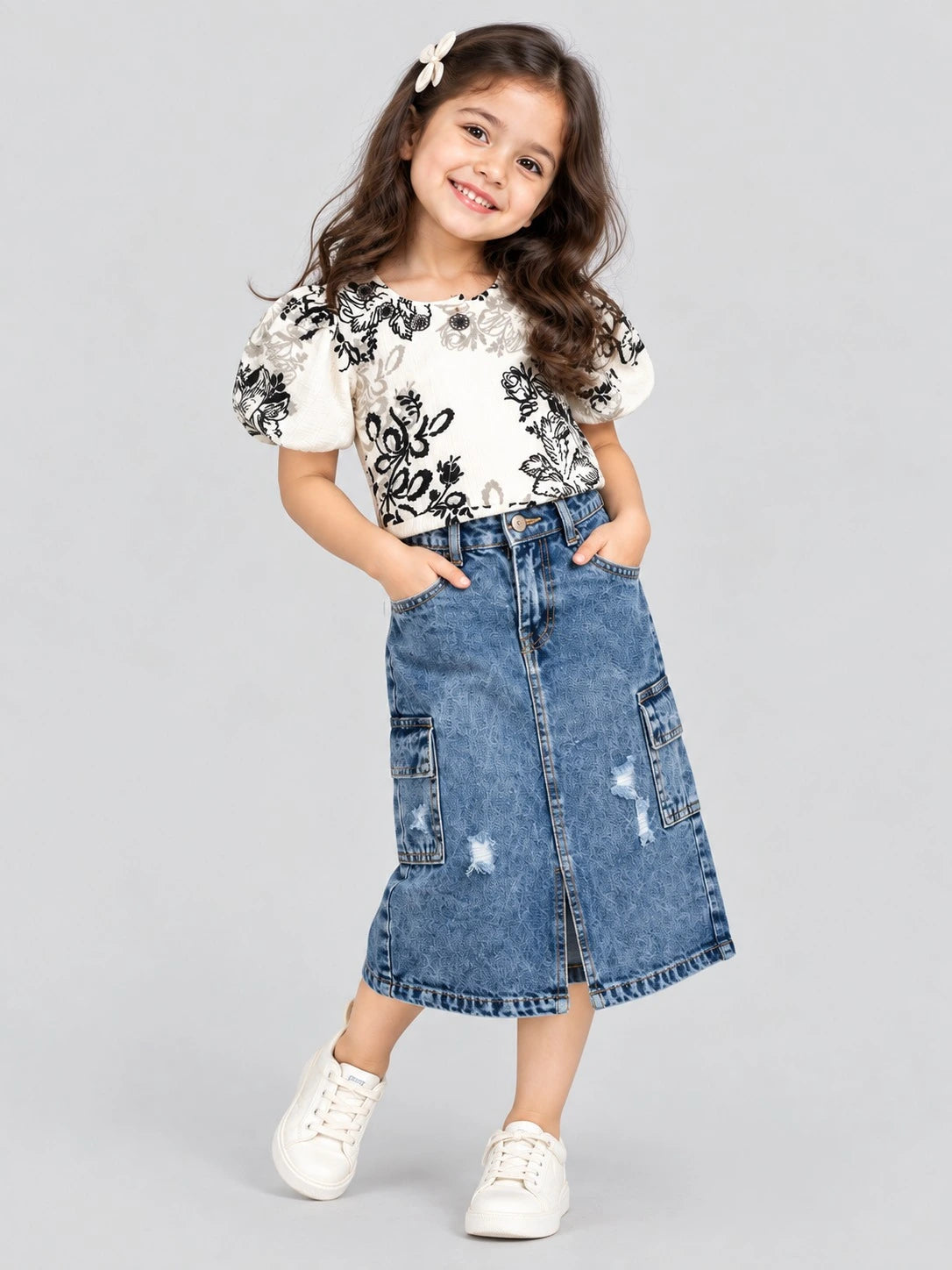 Hap & Hope  Printed Cotton Half Sleeve Round Neck Top For Girls