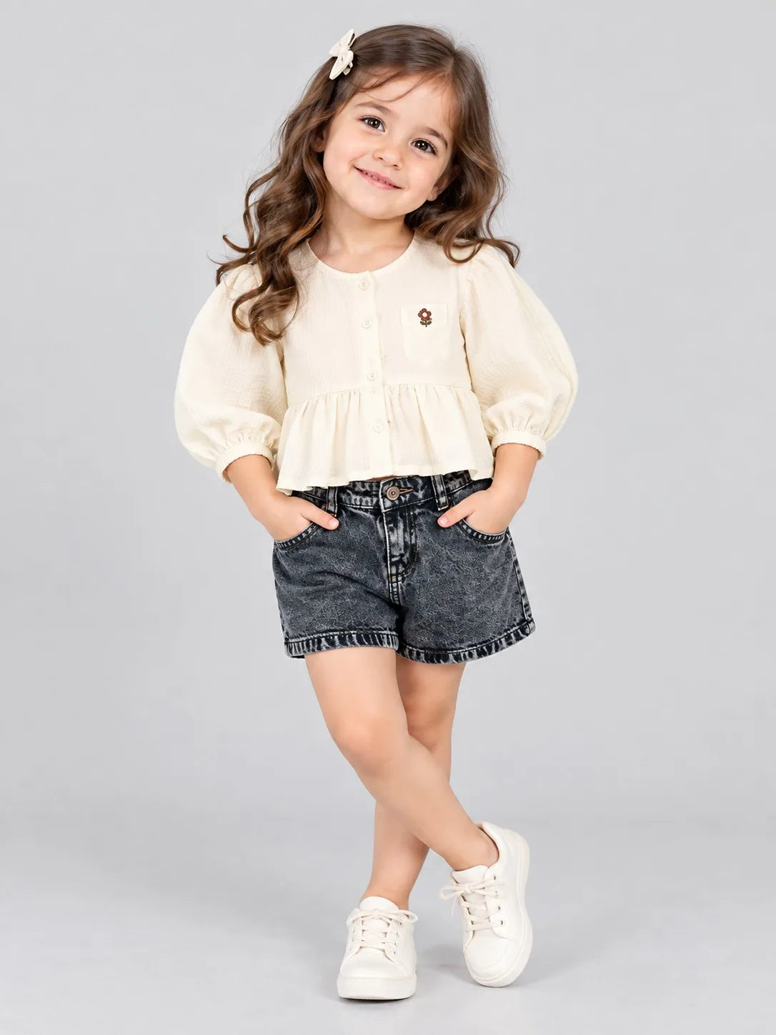 Hap & Hope  Printed Poly Cotton Half Sleeve Round Neck Top For Girls