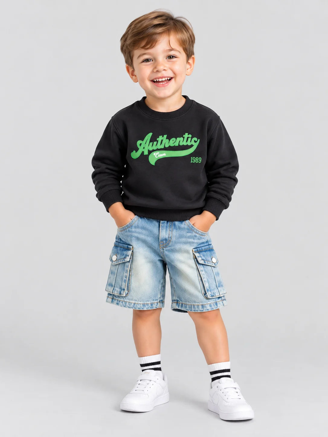Hap & Hope Printed Relaxed Fit Cotton Full Sleeve Round Neck Sweatshirt for Boys