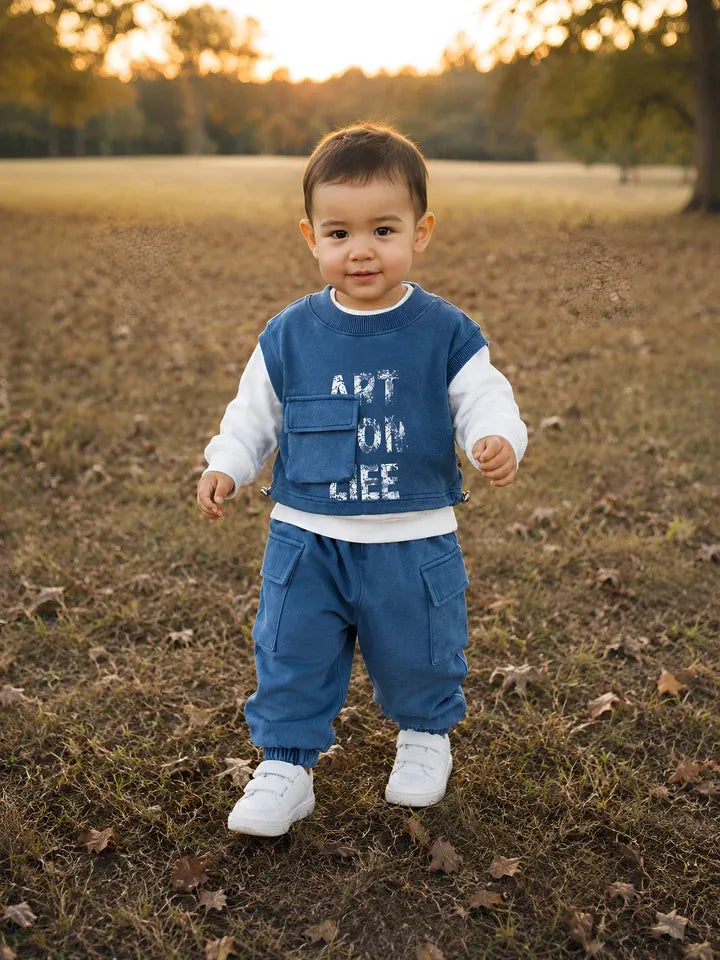 Hap & Hope  Printed Sweatshirt & Cargo Pants Cord Set For Boys