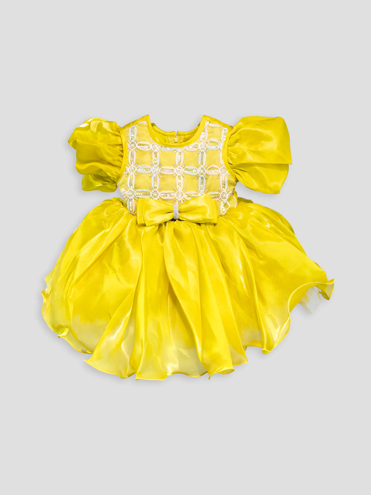 Hap & Hope Puff Sleeve Bow Detail Party Wear Frock For Girls