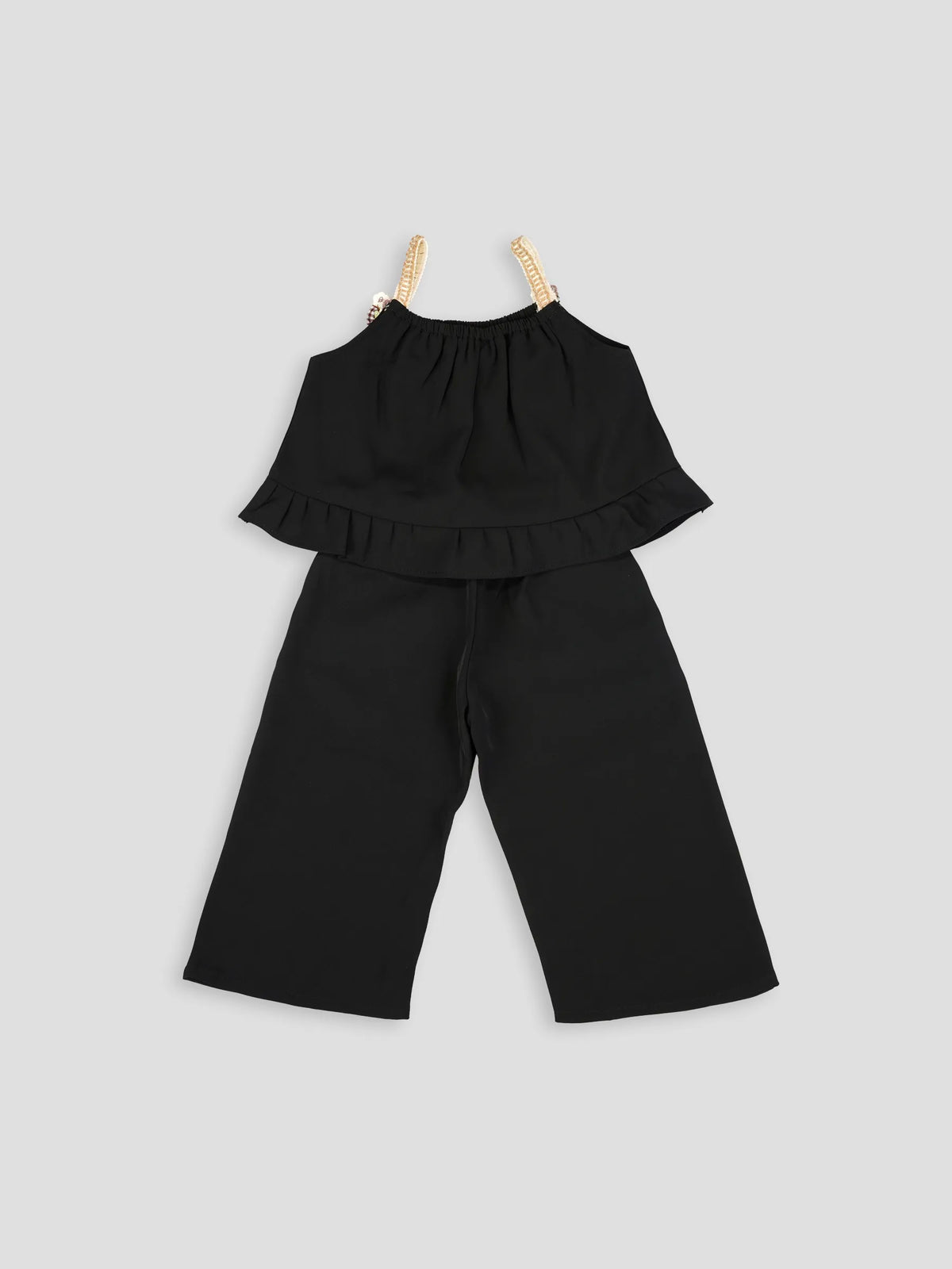 Hap & Hope Sleeveless Ruffle Top & Wide Leg Pants Cord  Set For Girls