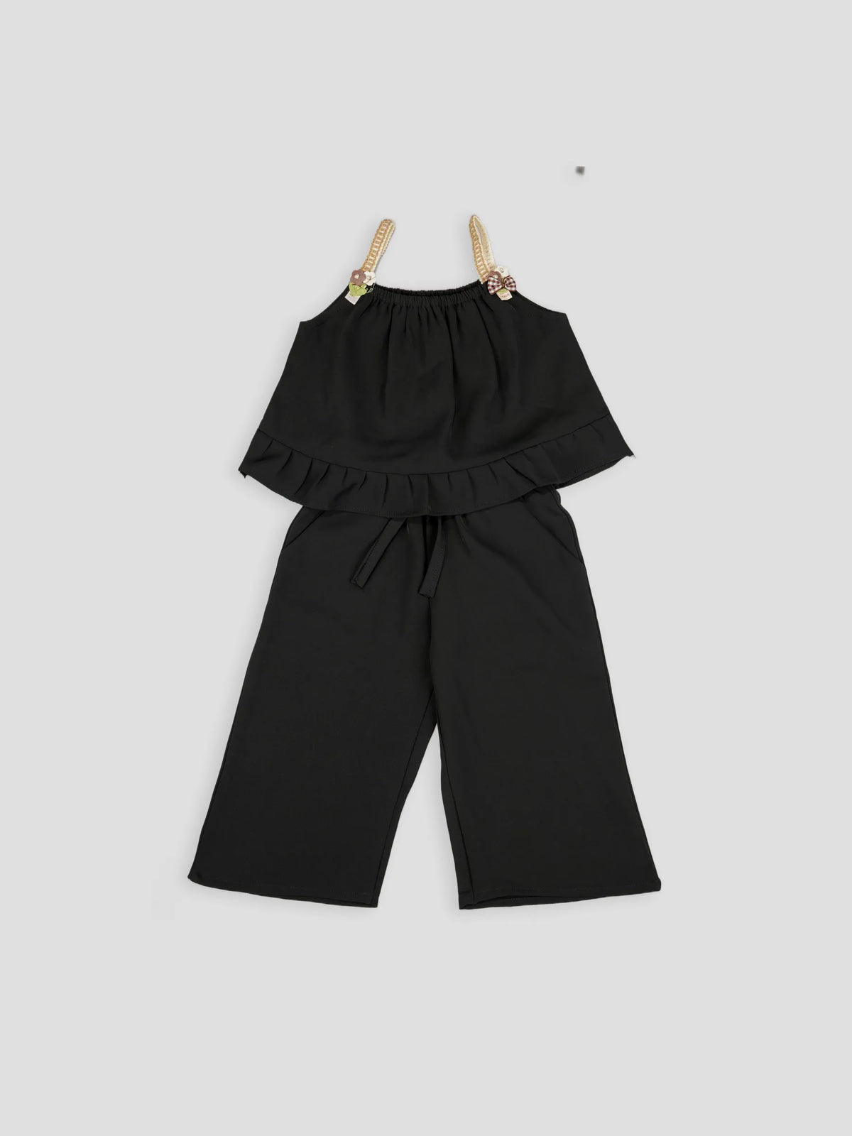 Hap & Hope Sleeveless Ruffle Top & Wide Leg Pants Cord  Set For Girls