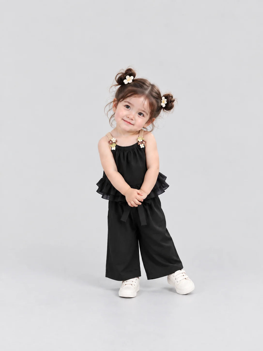 Hap & Hope Sleeveless Ruffle Top & Wide Leg Pants Cord  Set For Girls