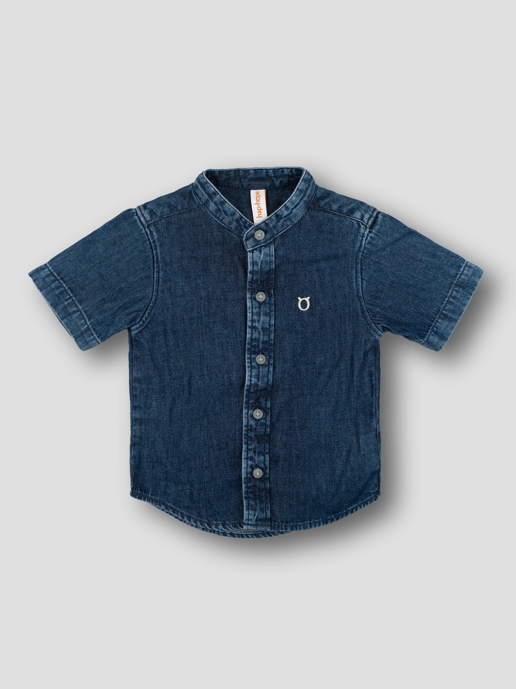 Hap&Hope Solid Chinese Neck Half Sleeve Denim Shirt for Boys