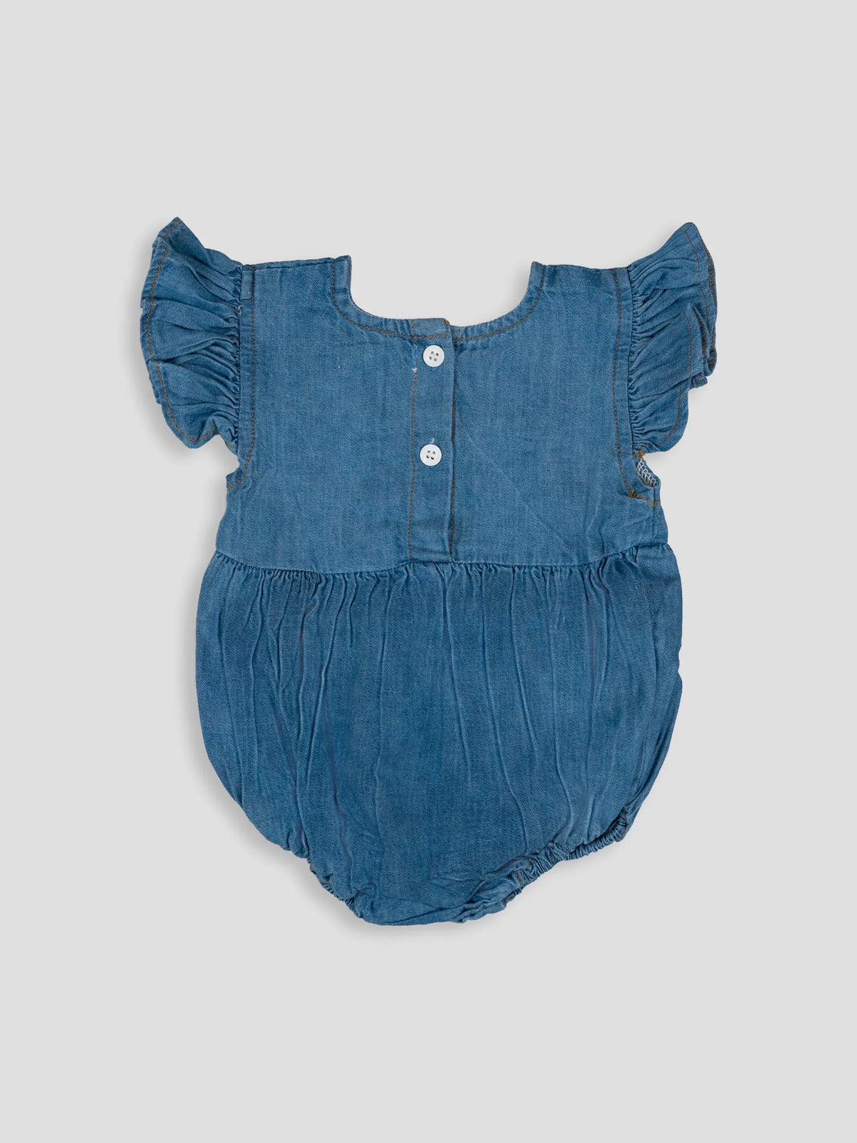 Hap & Hope Solid Denim Romper with Ruffle Sleeves For Baby Girls