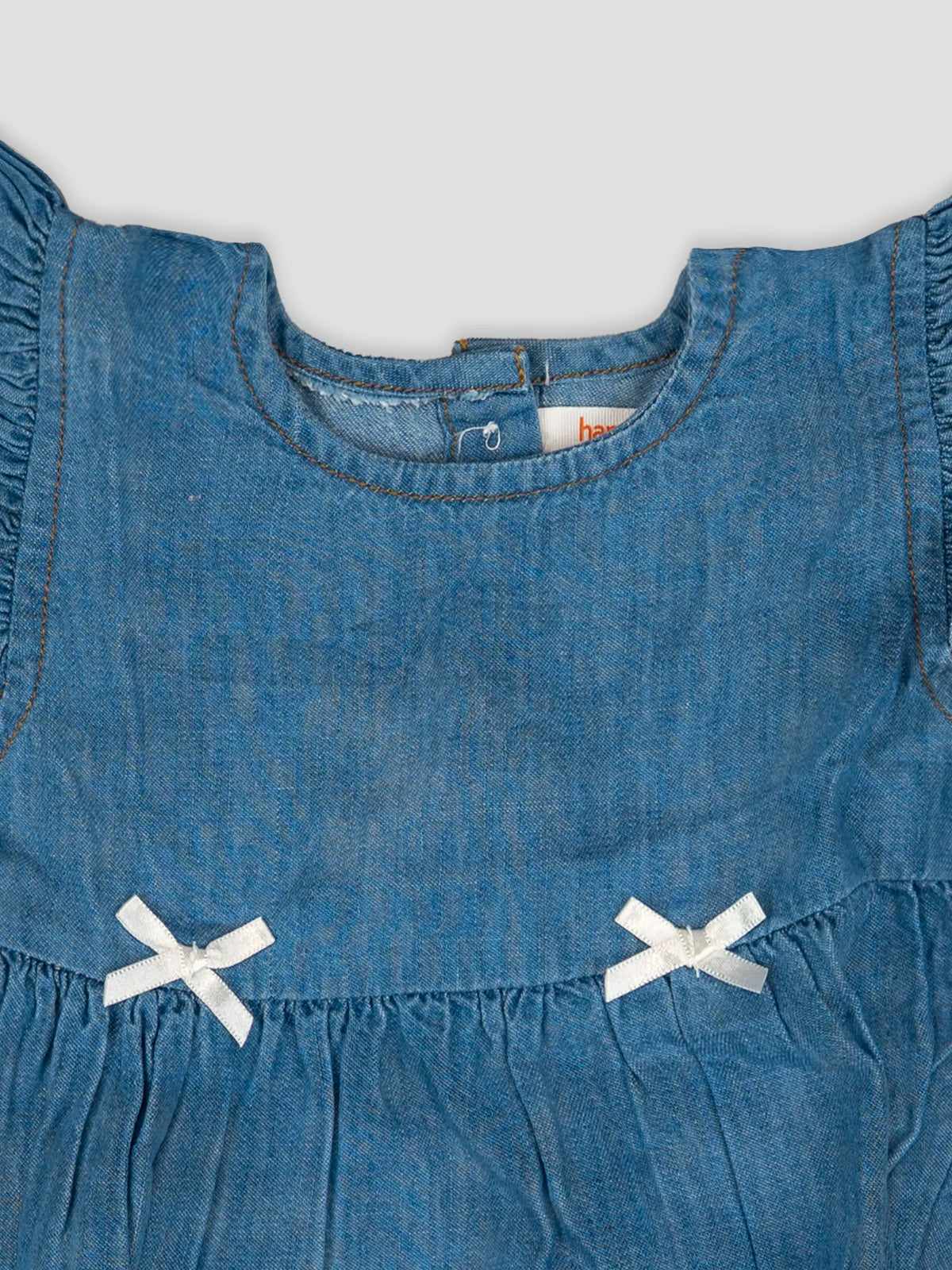 Hap & Hope Solid Denim Romper with Ruffle Sleeves For Baby Girls
