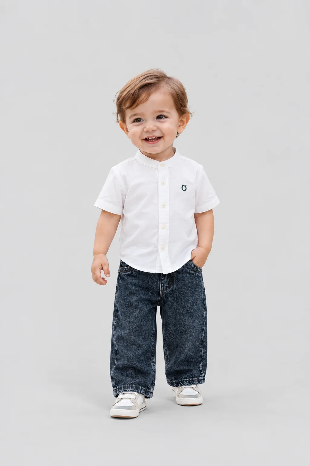 Hap & Hope Solid Linen Blend Chinese Collar Half Sleeve Shirt for Boys