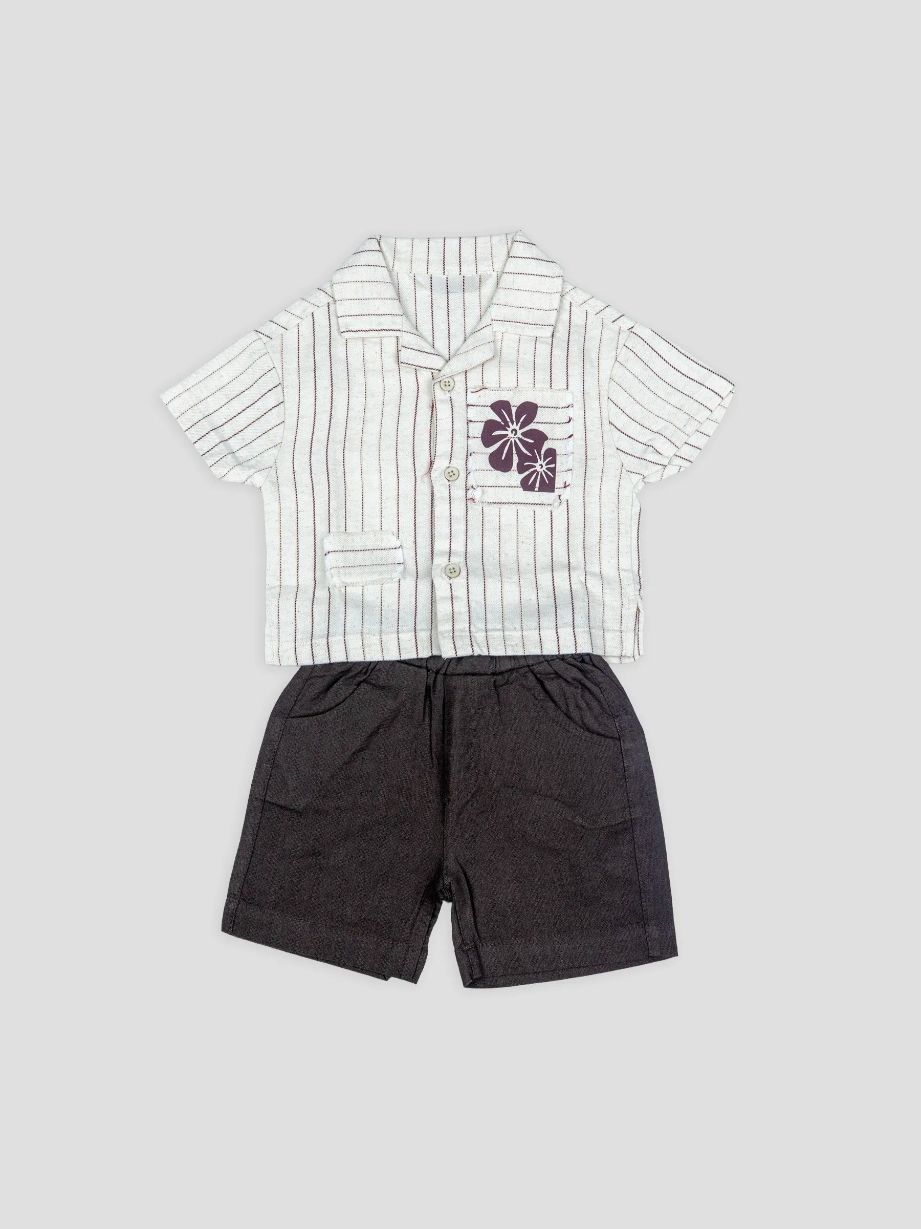 Hap & Hope  Striped Cotton Shirt & Shorts For Baby Boys