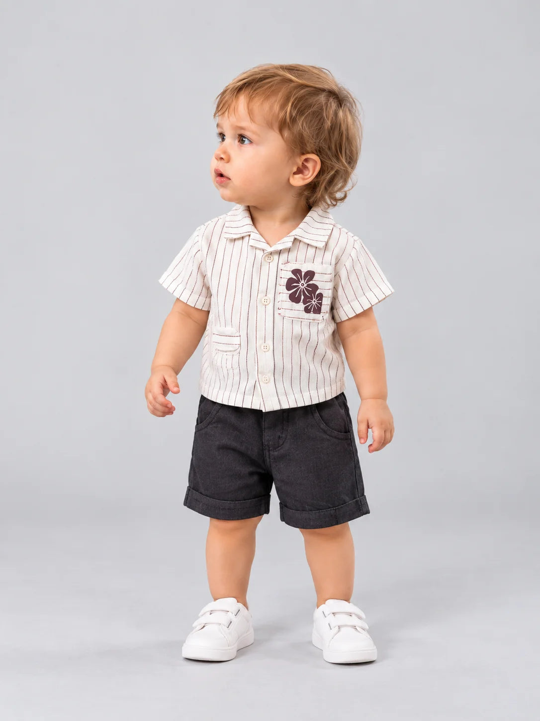 Hap & Hope  Striped Cotton Shirt & Shorts For Baby Boys