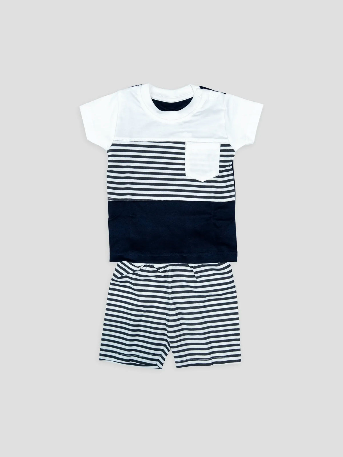 Hap & Hope  Striped Cotton T-Shirt & Shorts For Boys