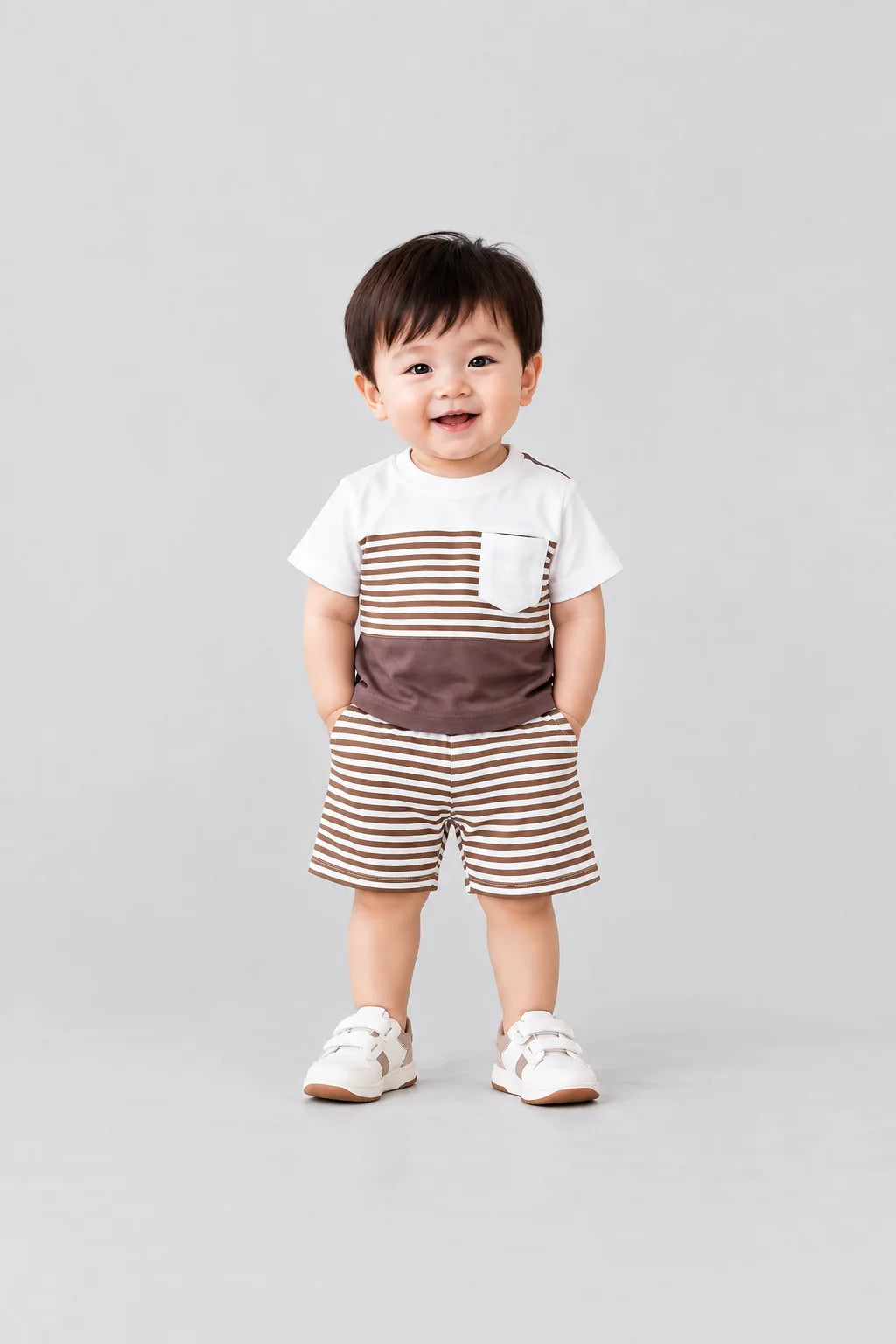 Hap & Hope  Striped Cotton T-Shirt & Shorts For Boys