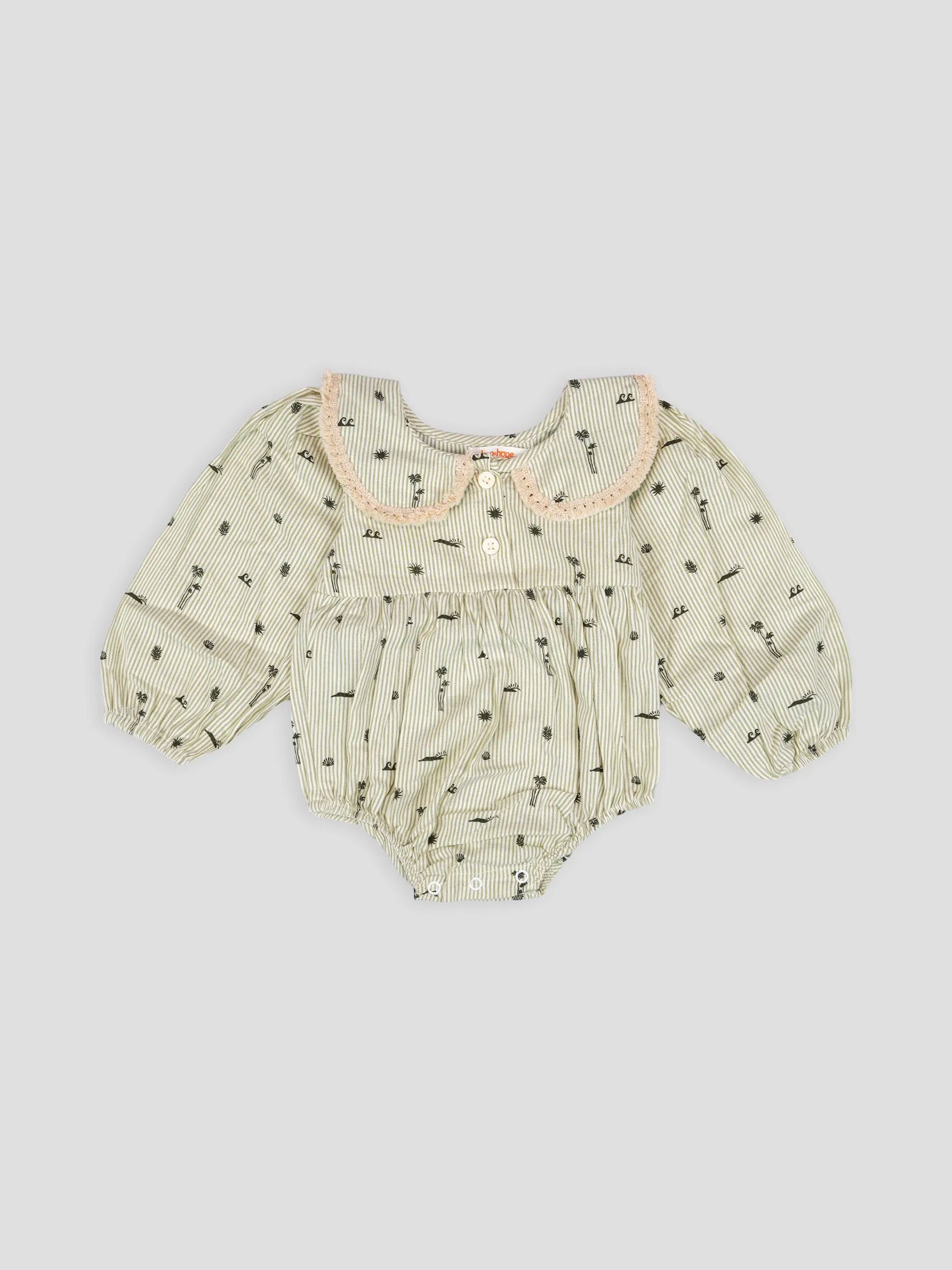 Hap & Hope  Striped Full Sleeve Romper For Baby Girls